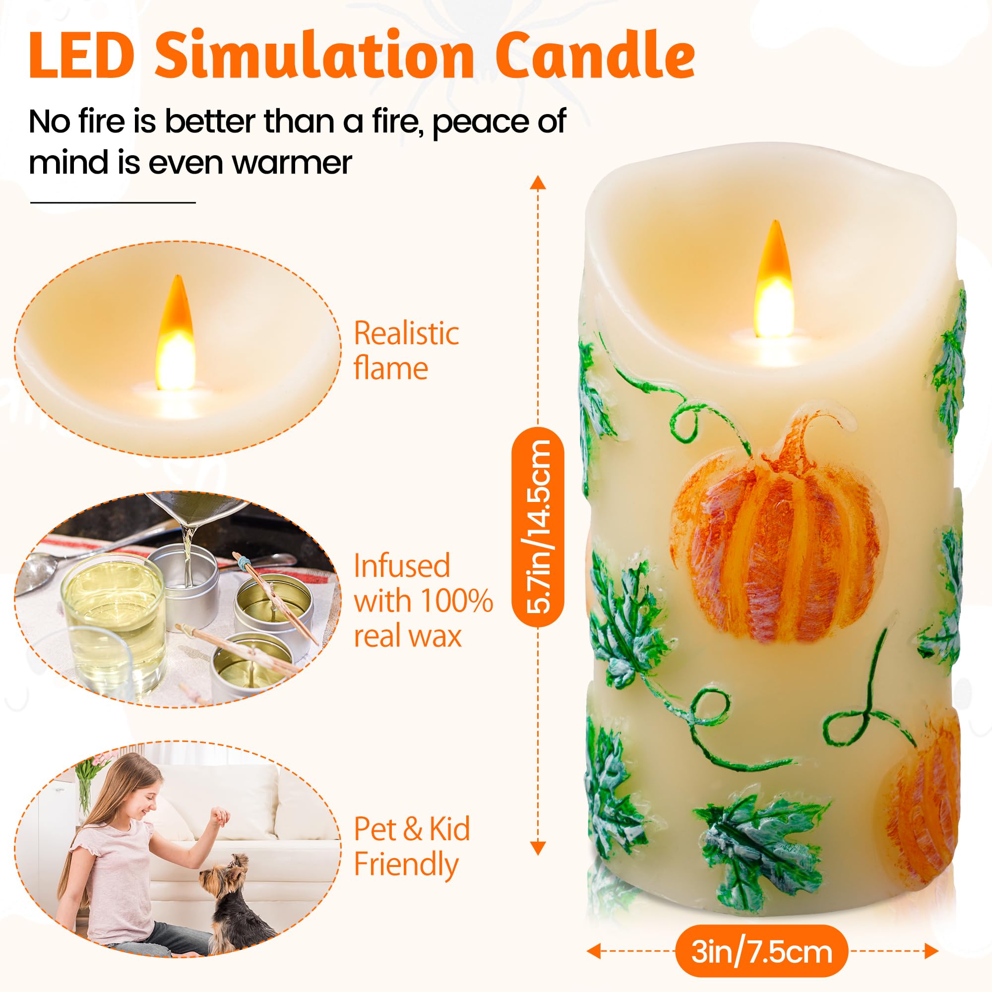 Qqfctoo Halloween Pumpkin Flameless Led Candle - Realistic Flickering Flame - Battery Making Candle With Remote Control Timer -