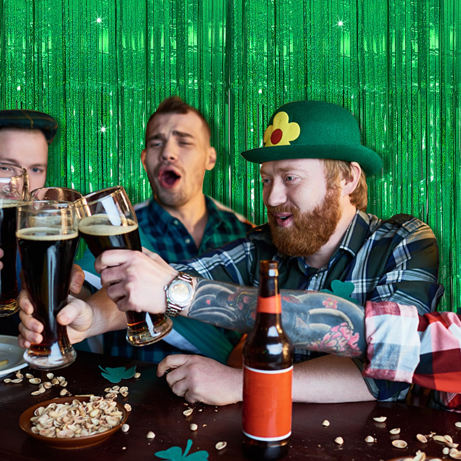 Tinsel Curtain Party Backdrop Green Birthday Party Decorations 2 Packs Glitter Foil Fringe Curtain Party Decor Streamers Photo B