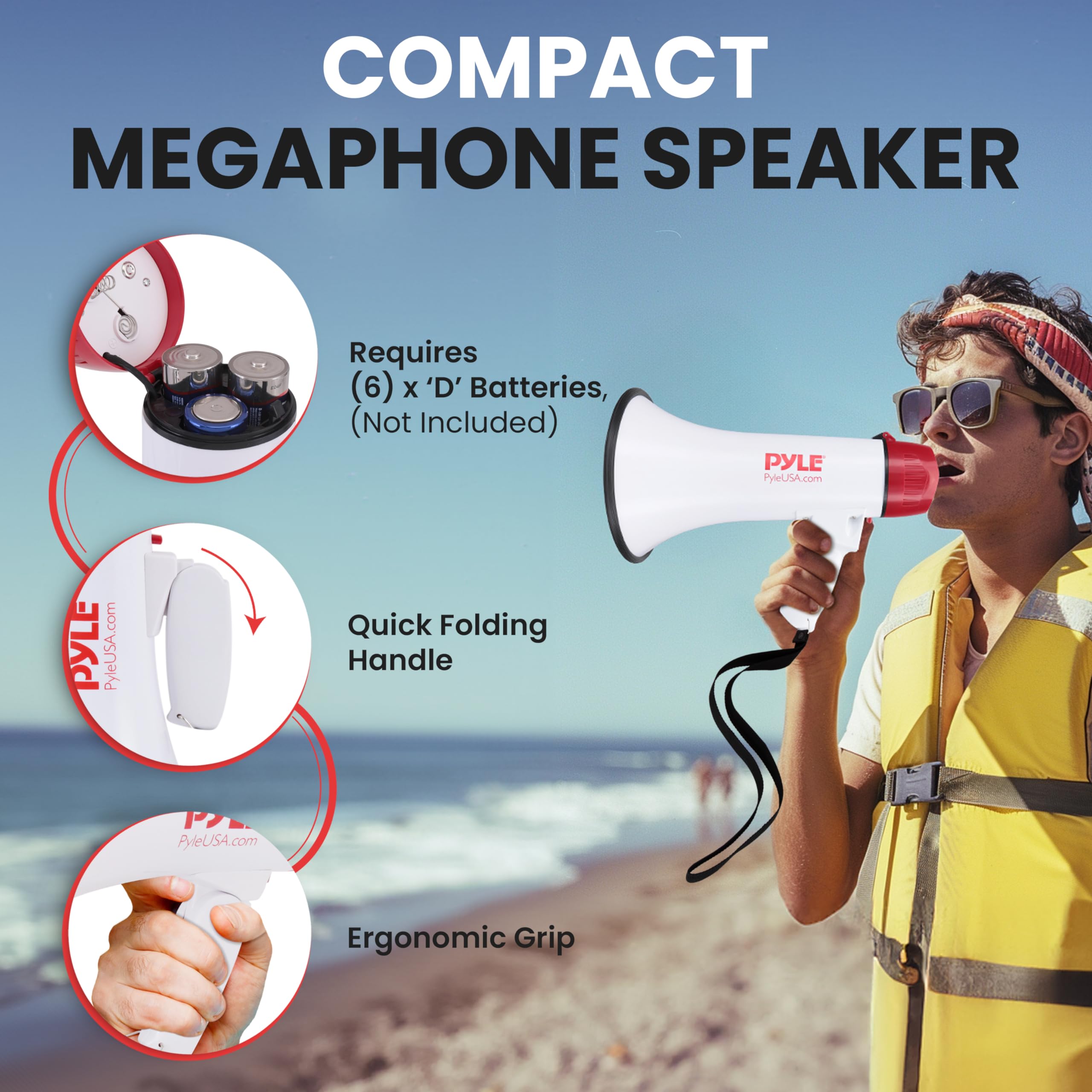 Pyle Megaphone Speaker Pa Bullhorn Built-In Siren - Adjustable Volume Control & 800 Yard Range - For Football, Soccer, Baseball,