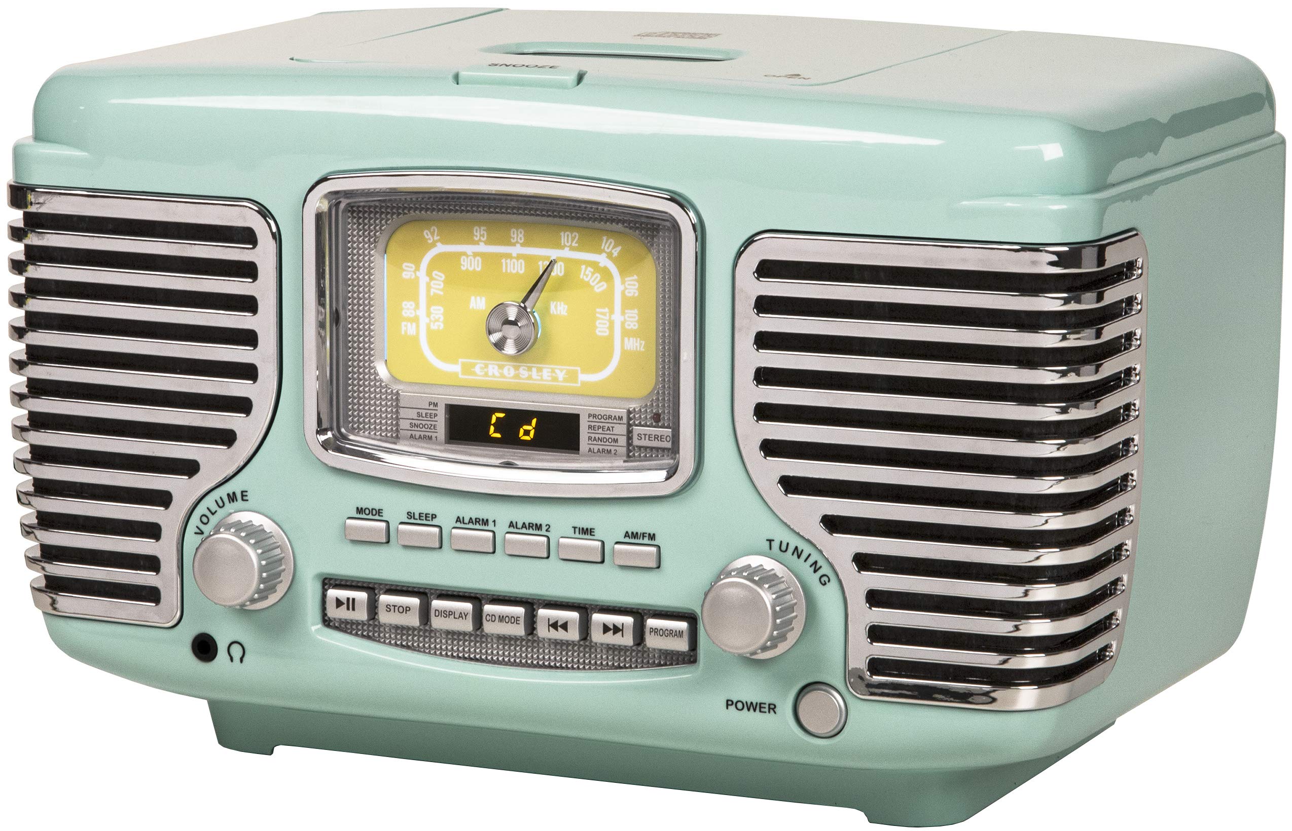 Crosley Cr612B-Ab Corsair Tabletop Am/Fm Bluetooth Radio With Cd Player And Dual Alarm Clock, Aqua Blue