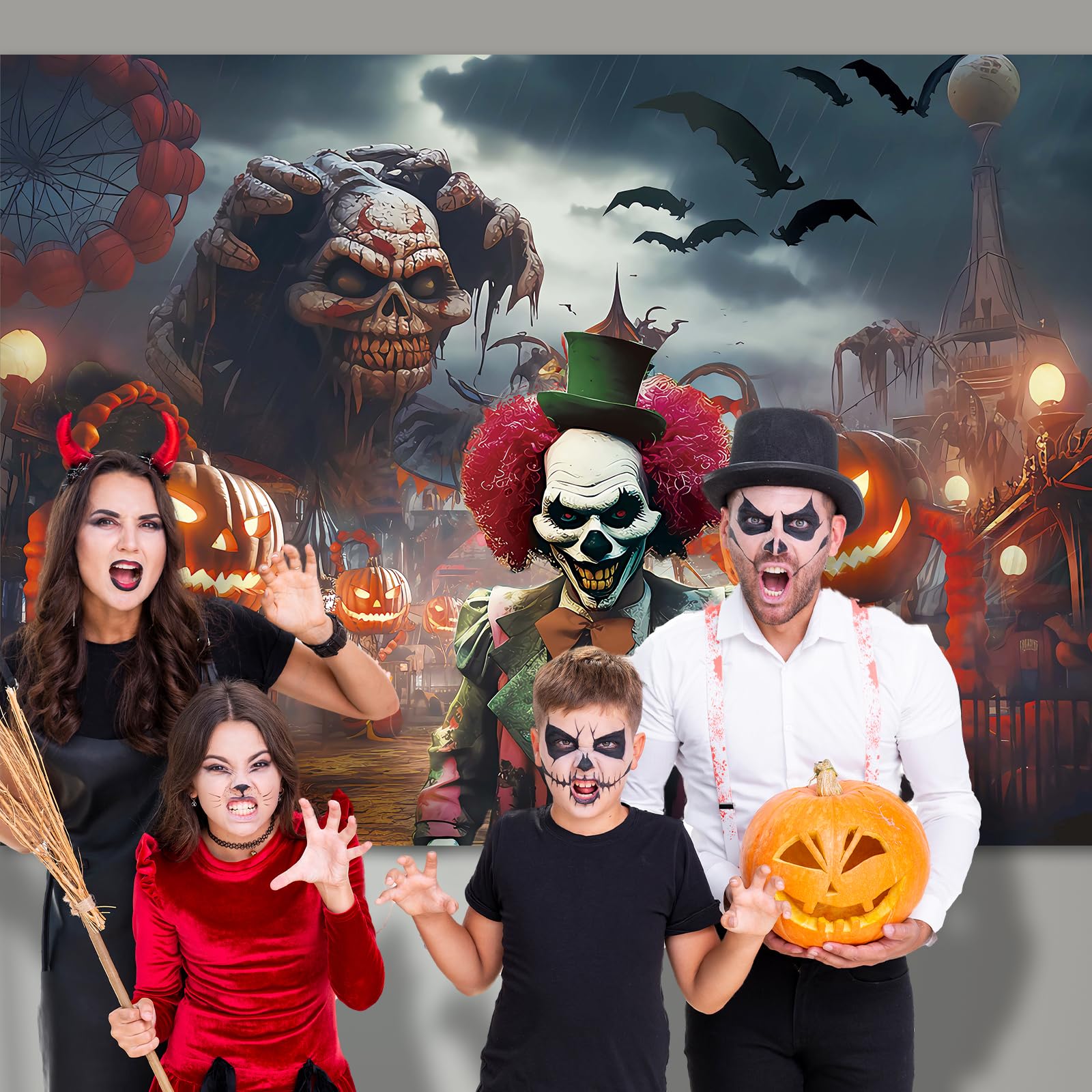 Horror Circus Halloween Backdrop,7X5Ft | Halloween Clown Backdrop Halloween Scary Clown Banner Evil Clown Backdrop Creepy Scary
