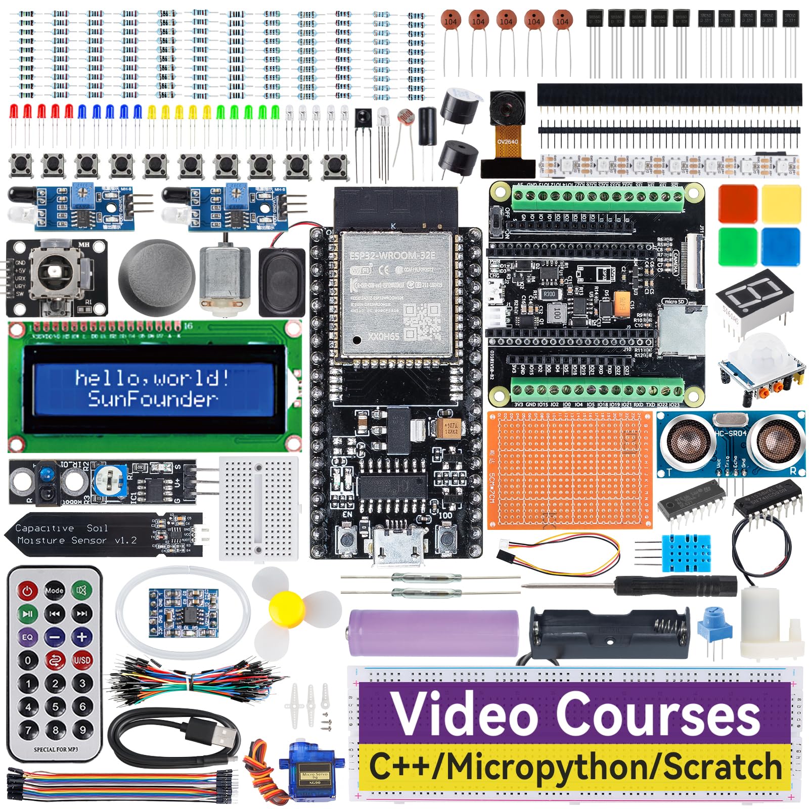 Sunfounder Esp32 Ultimate Starter Kit (Compatible With Arduino) Pinout Board With Esp32Cam, Wifi, Python C Scratch, Video Course