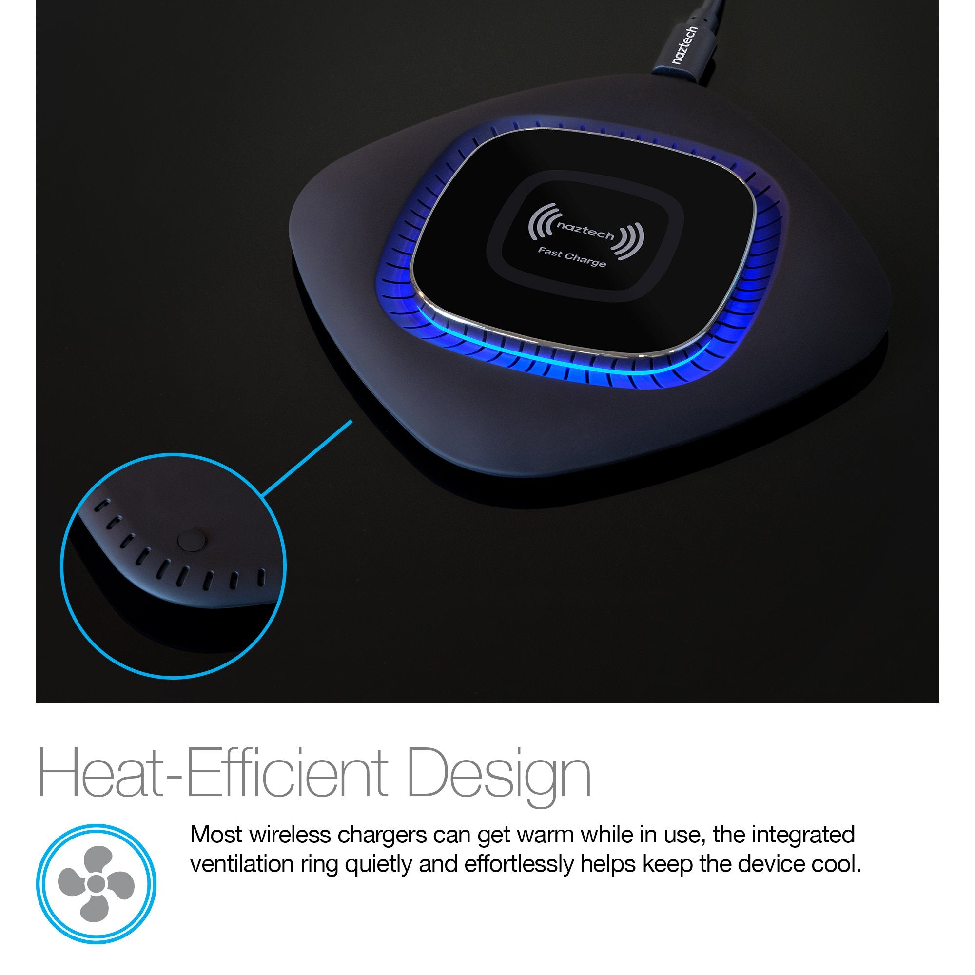 Fast Wireless Charger   Naztech Cell Phone Wireless Charging Pad [Charge On Contact] Compatible With Iphone 15/14/13 Galaxy S24/