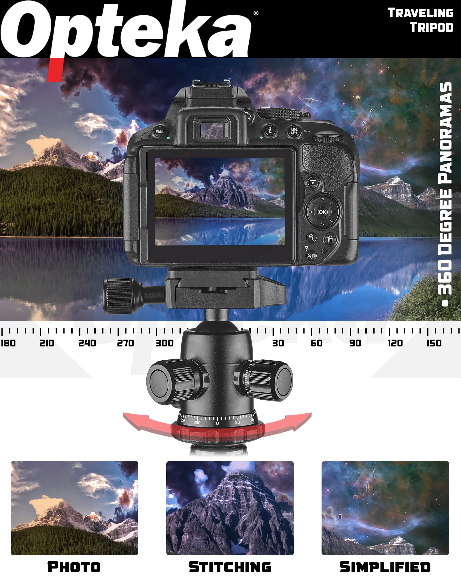 Opteka 2-In-1 Photo Video Professional Travel 59-Inch Tripod / 62-Inch Monopod Combo With 360-Degree Ball Head, Quick Release Pl