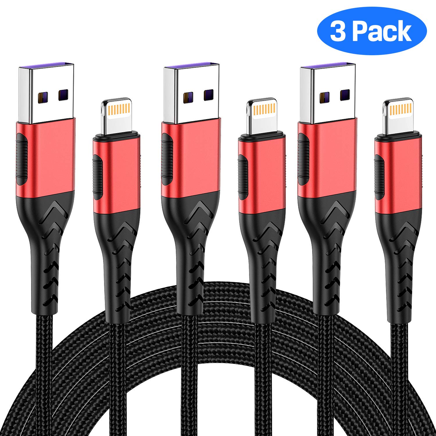Iphone Charger, [Apple Mfi Certified] 3Pack 10Ft Usb A Cable For Long Charger Cable, Fast Iphone Charging Cord Compatible With With Iphone Xs Max/Xs/Xr/X/8/7/6S/6/Plus/Se/Ipad(Red)