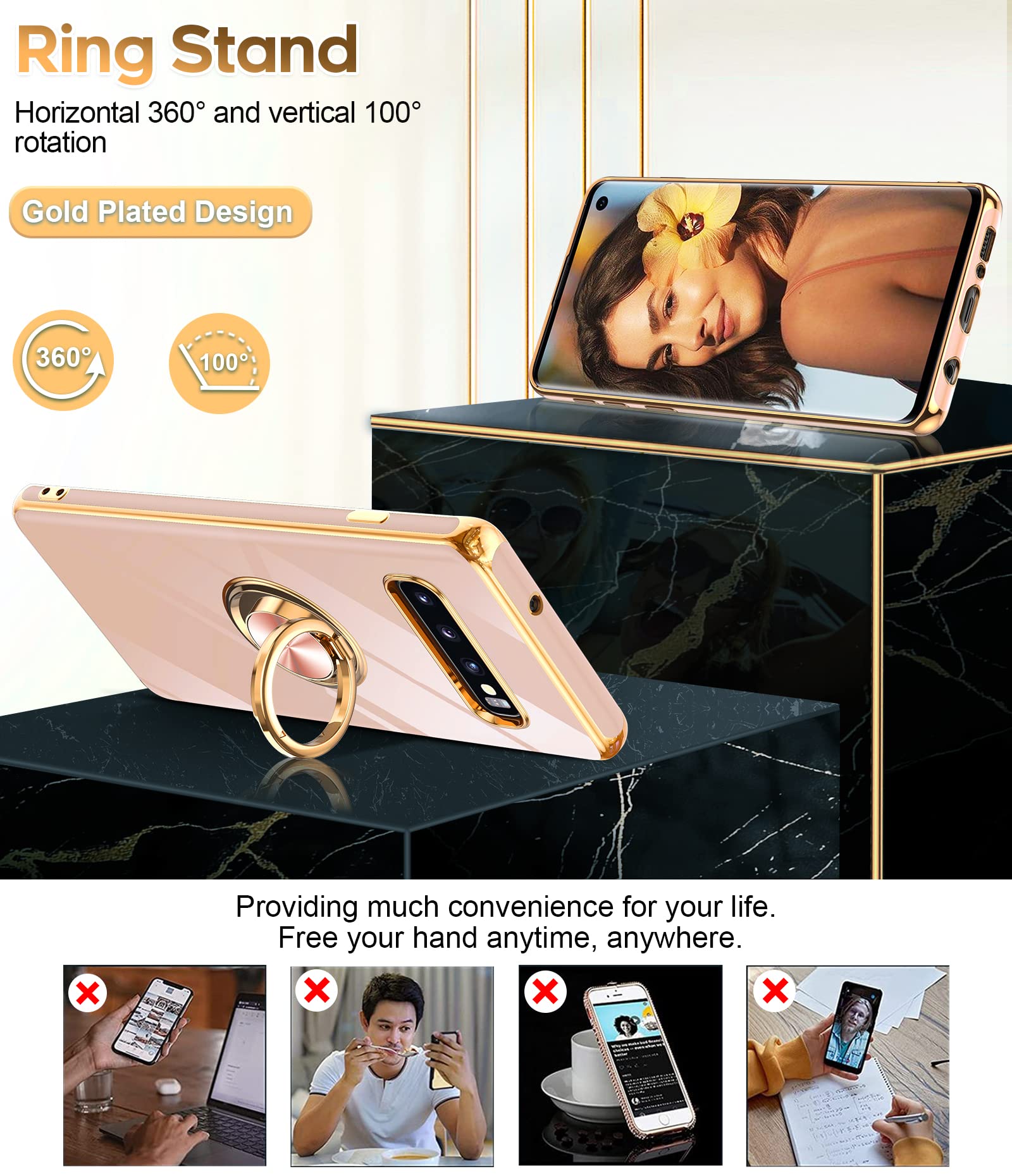 Leyi For Galaxy S10 Case: With 360 Rotatable Ring Holder Kickstand [Compatible With Magnetic Car Mount], Soft Tpu Shockproof Bum