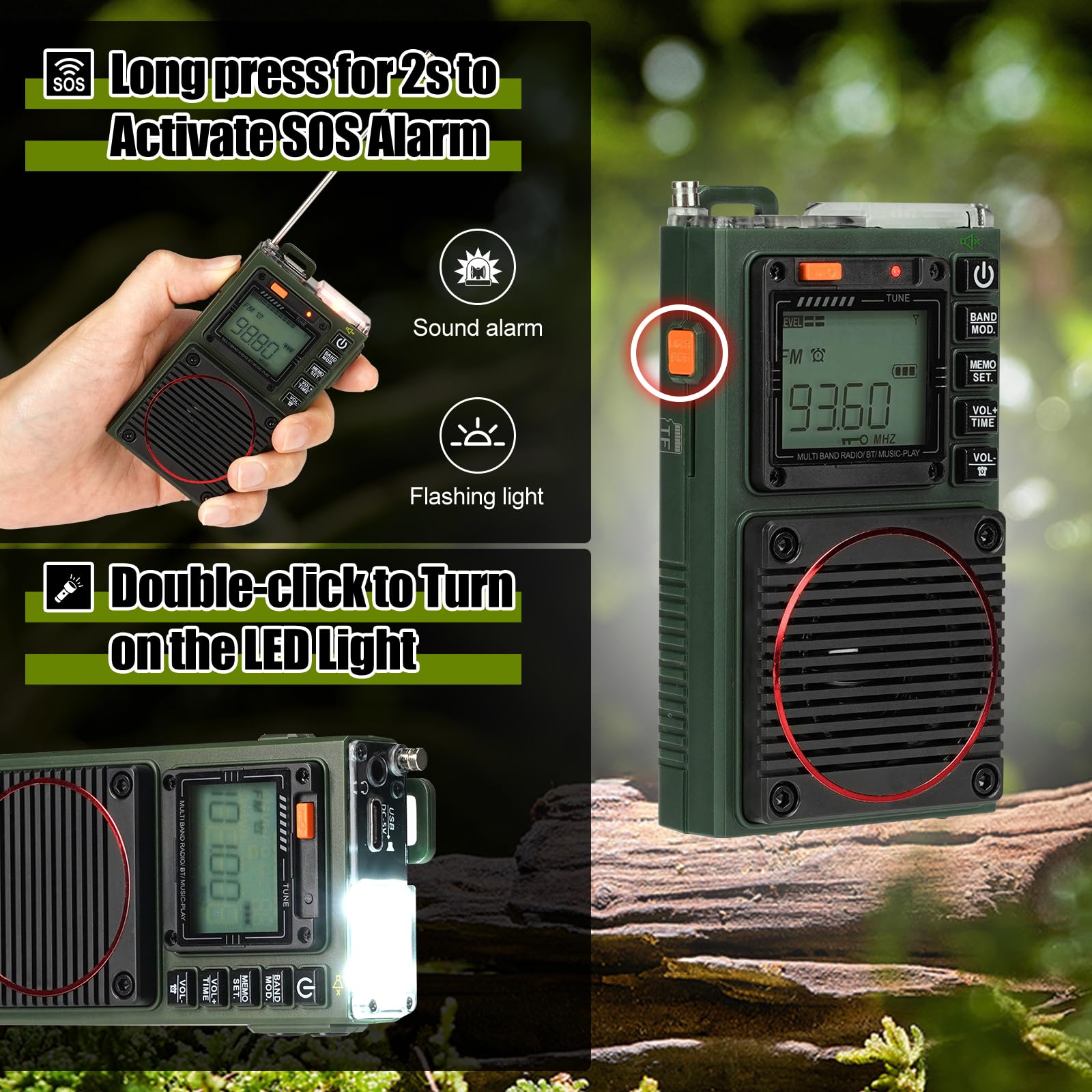Retekess Tr111 Shortwave Radio, Pocket Radio With Bluetooth, Am Fm Sw Vhf Wb Radio With App Control, Tf, Clock, Alarm, Sleep Timer, Sos, Flashlight