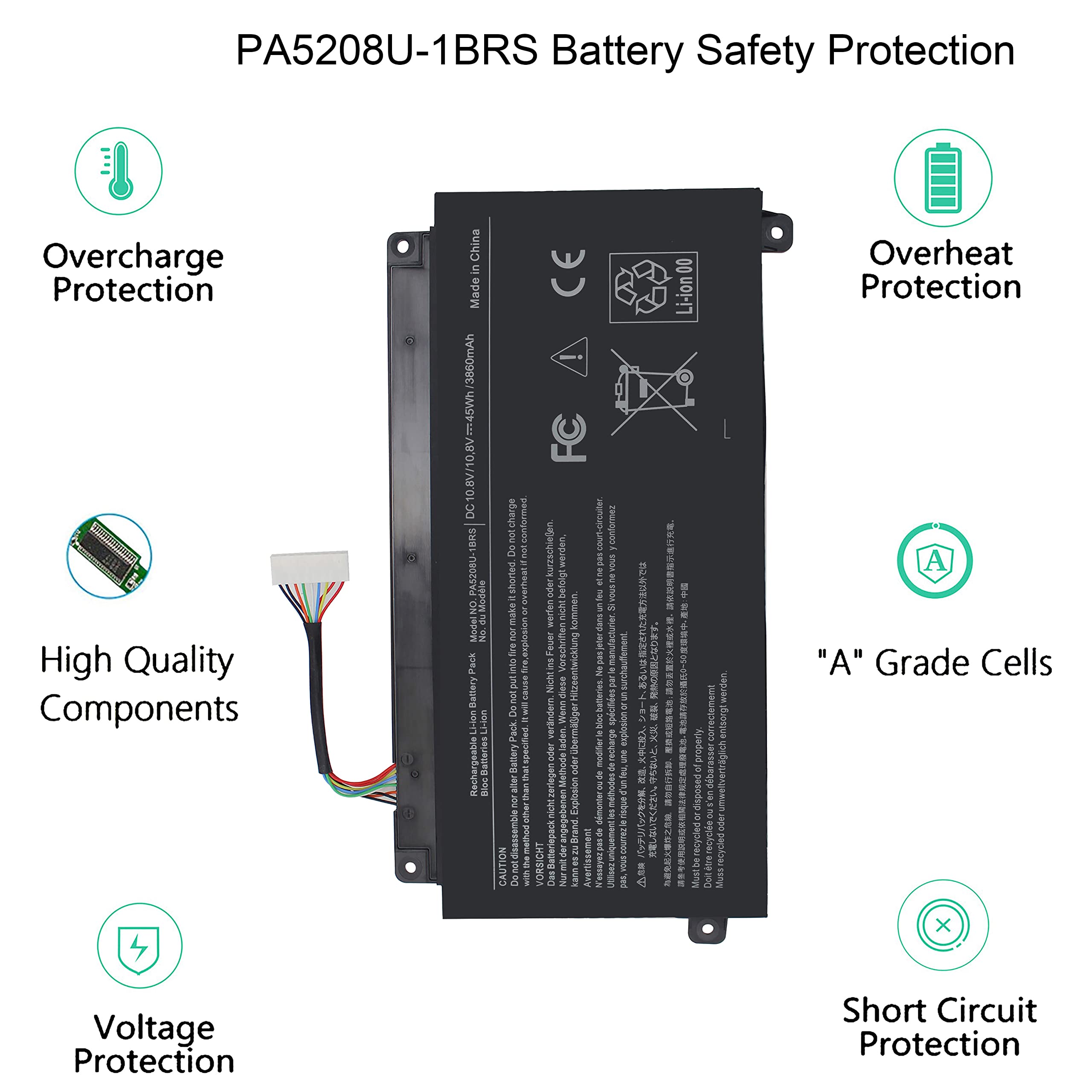 Gomarty PA5208U-1BRS Li-Polymer Laptop Battery for Toshiba Satellite P55W E45W Chromebook CB35 Black 10.8V 3860mAh