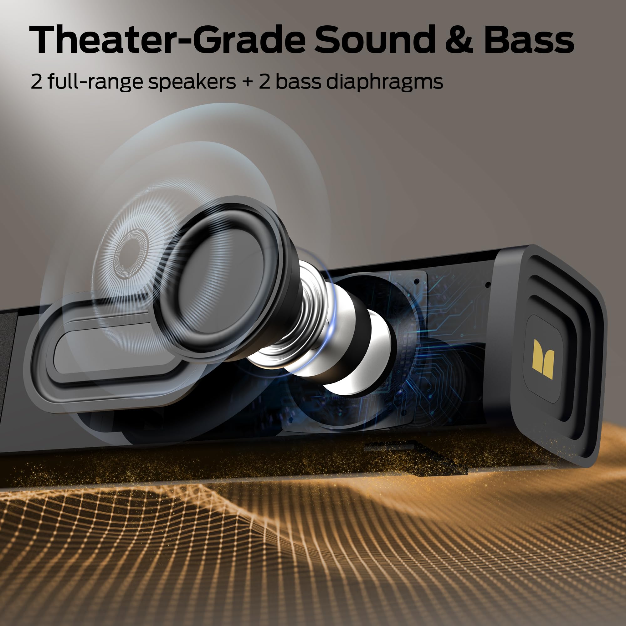 Monster S220 Bluetooth Soundbar For Tv, Wireless Bluetooth 5.4 Sound Bar, 2.0Ch With Dual Bass Diaphragm, All-In-One Home Theate