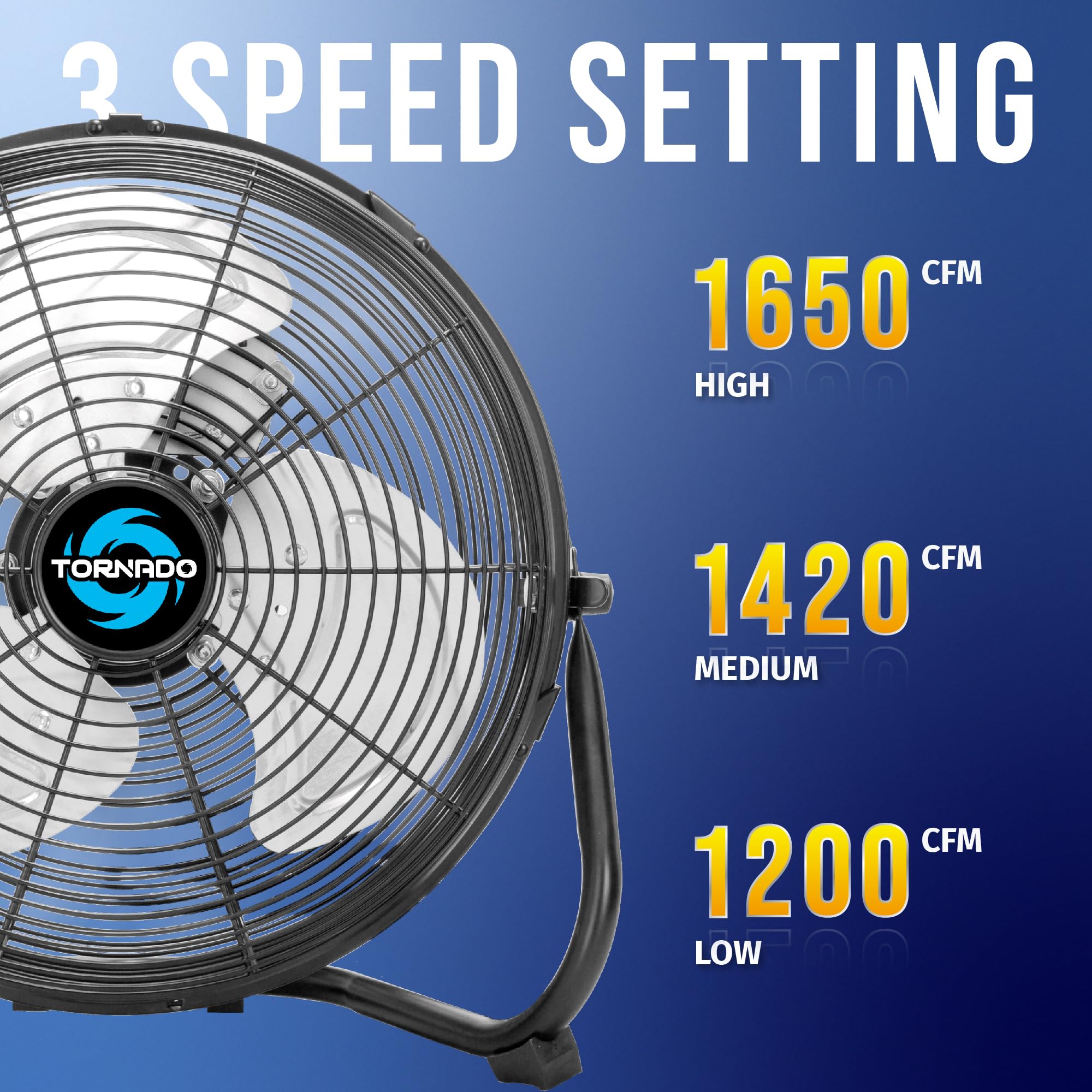 Tornado 12 Inch High Velocity Metal Floor Fan, 3 Speed Powerful Cooling For Industrial, Commercial, And Home Spaces, 120Tilt, 6.