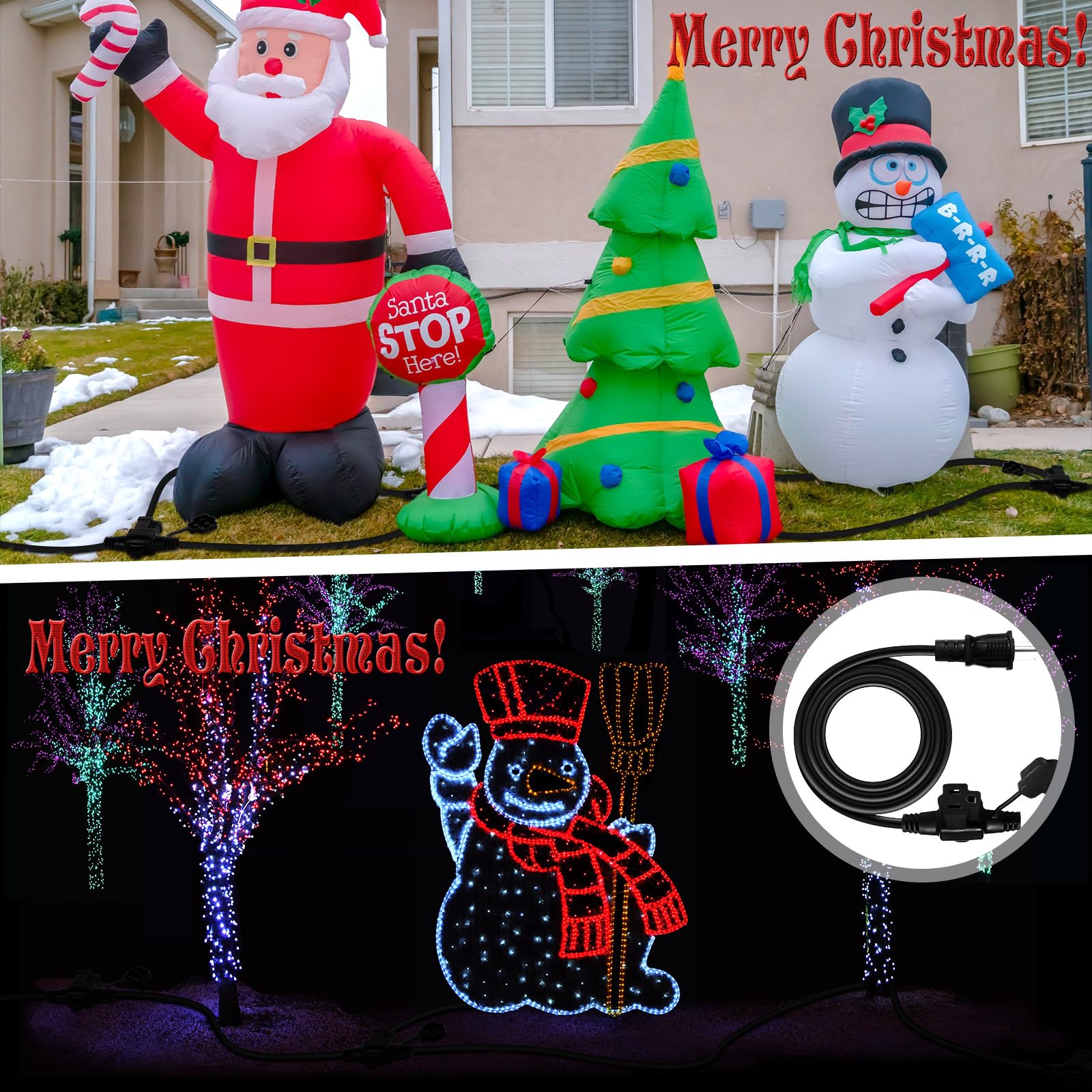 Kanayu Outdoor Extension Cord Multiple Outlets Heavy Duty Weatherproof Outlet Evenly Spaced With Waterproof Cover For Decor Hall