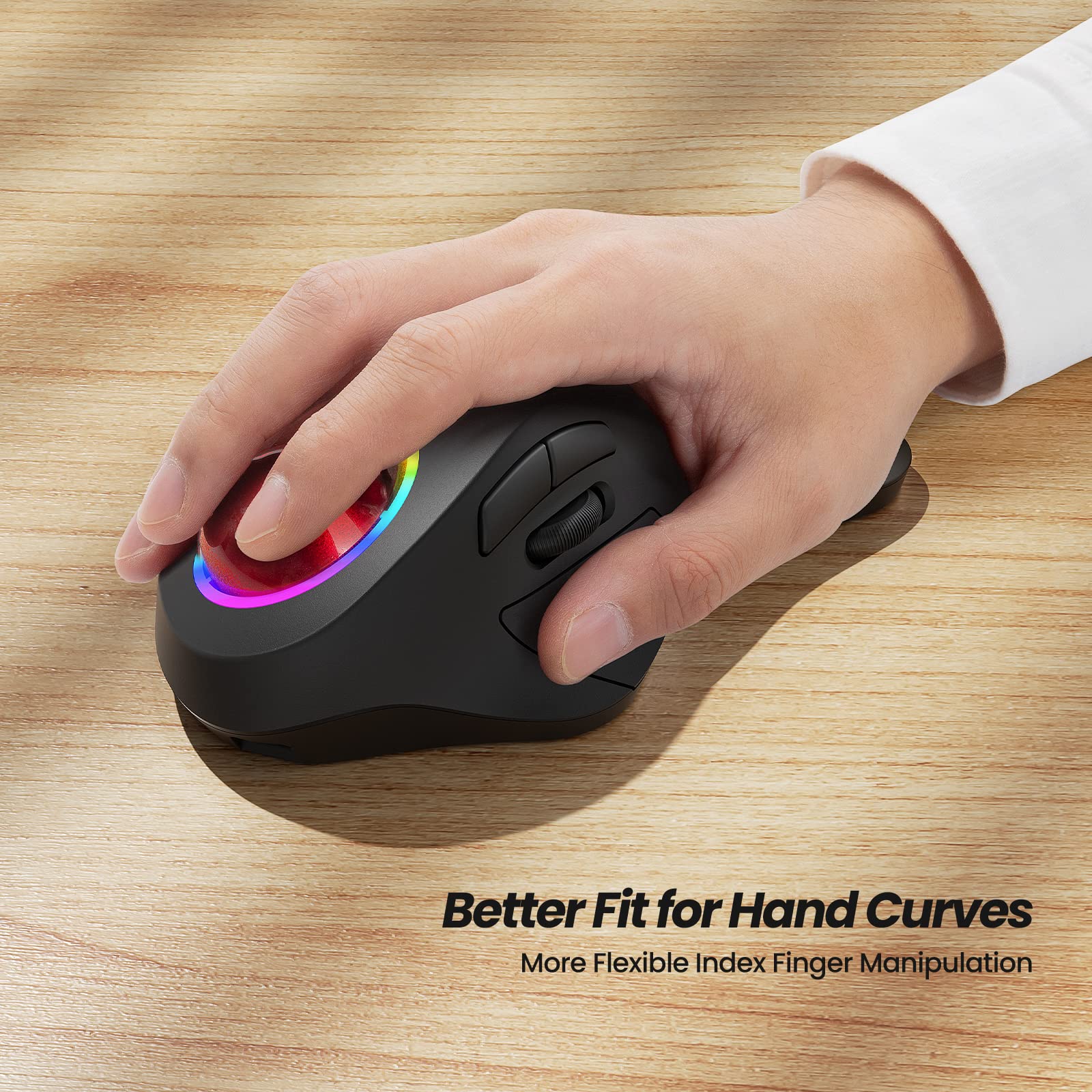 Nulea M505B Wireless Trackball Mouse, Rechargeable Ergonomic Rgb Rollerball Mouse, Easy Index Finger Control With 5 Adjustable D