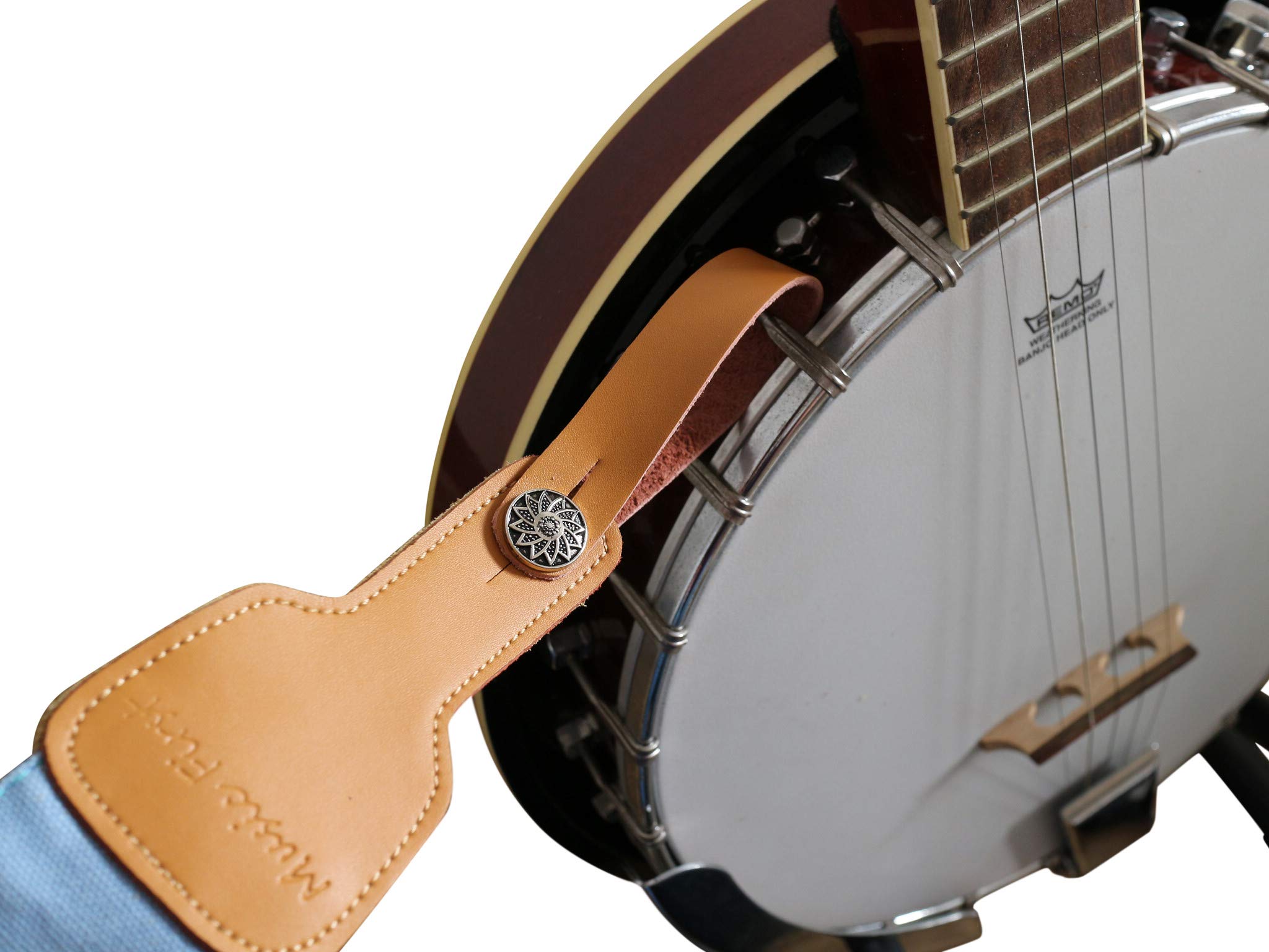 Music First Original Design, 2 Inch Width (5Cm), Colorful Meshbelt & Genuine Leather Delux Banjo Strap, With 2 Pieces Of Music F