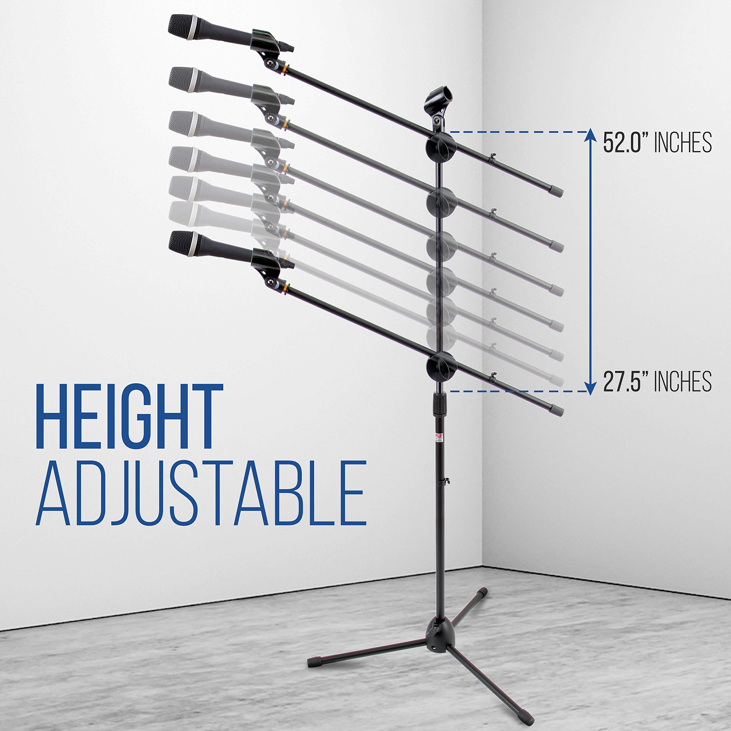 Pyle Universal Adjustable Tripod Microphone Stand   Pair Of Heavy Duty Lightweight Professional Compact Extendable Stage Studio
