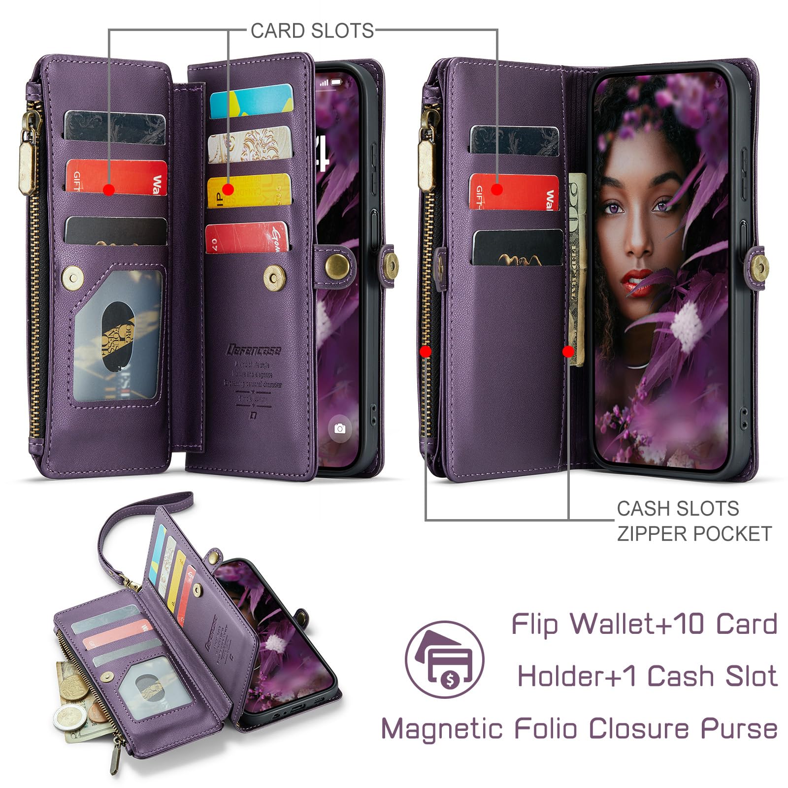 Defencase Wallet Case Compatible With Motorola Moto G Stylus 5G 2023 With Rfid Blocking Zipper Card Holder Fashion Soft Pu Leath