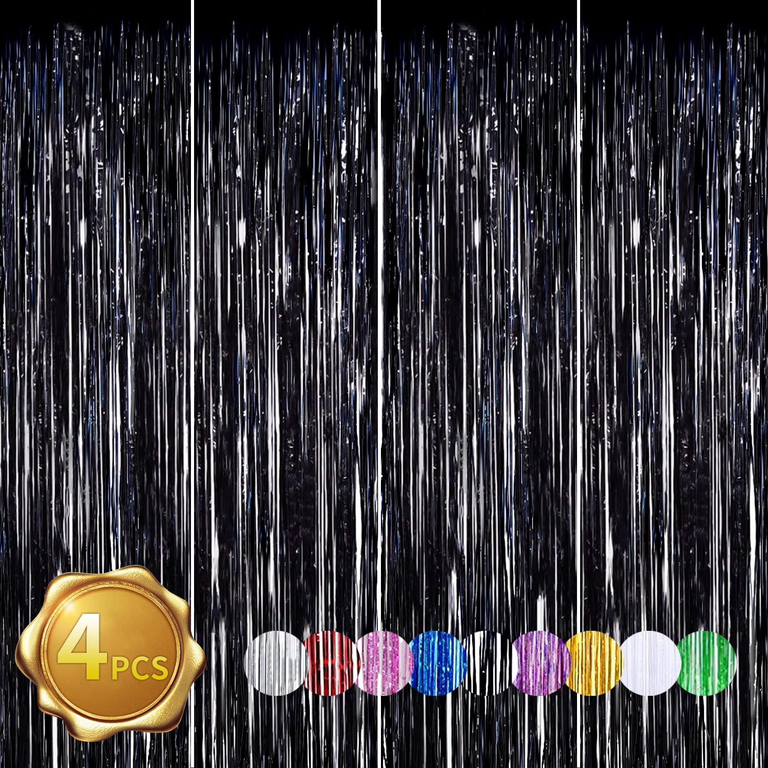 Beishida 4 Pcs Black Door Streamers Tinsel Curtain Party Streamers Backdrop Fringe Foil Wall Background For Birthday Halloween C