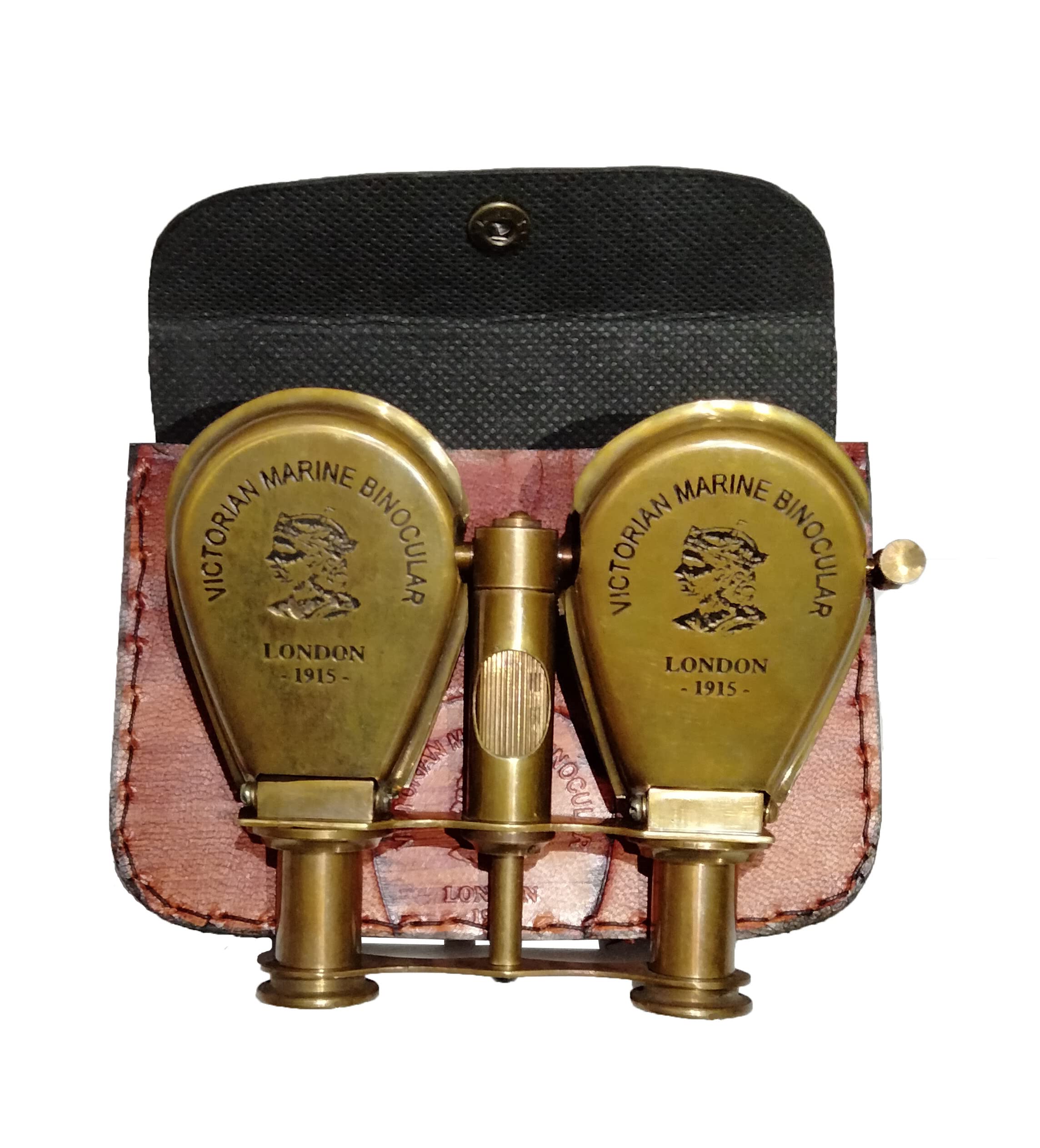 Sifaat World Victorian Marine Solid Brass Antique Binoculars London 1915 With Leather Case, High Powered Brass Binocular For Hun