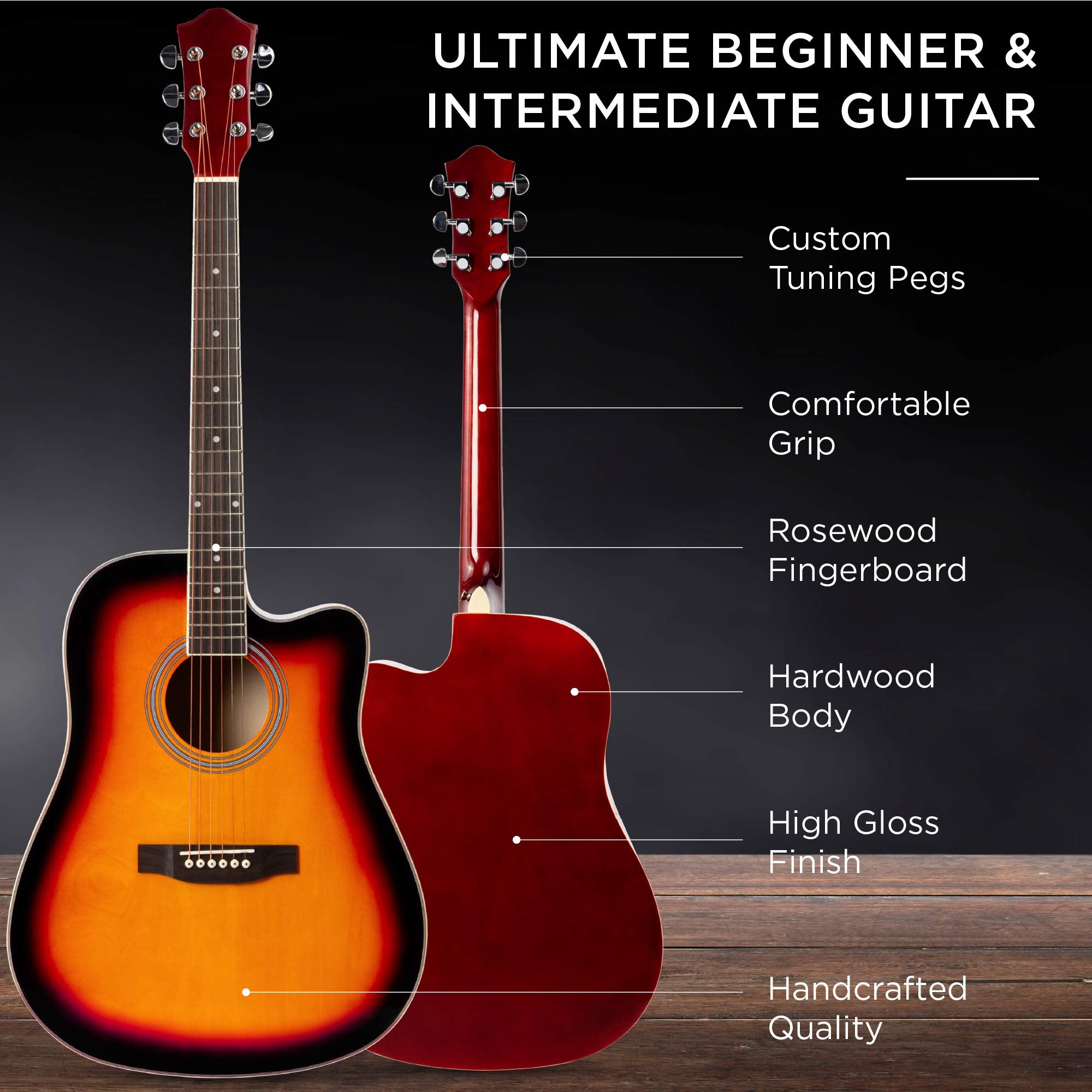 Best Choice Products 41in All Wood Beginner Acoustic Guitar Set - Brown with Case, Strap, Capo, Strings, Picks, Tuner