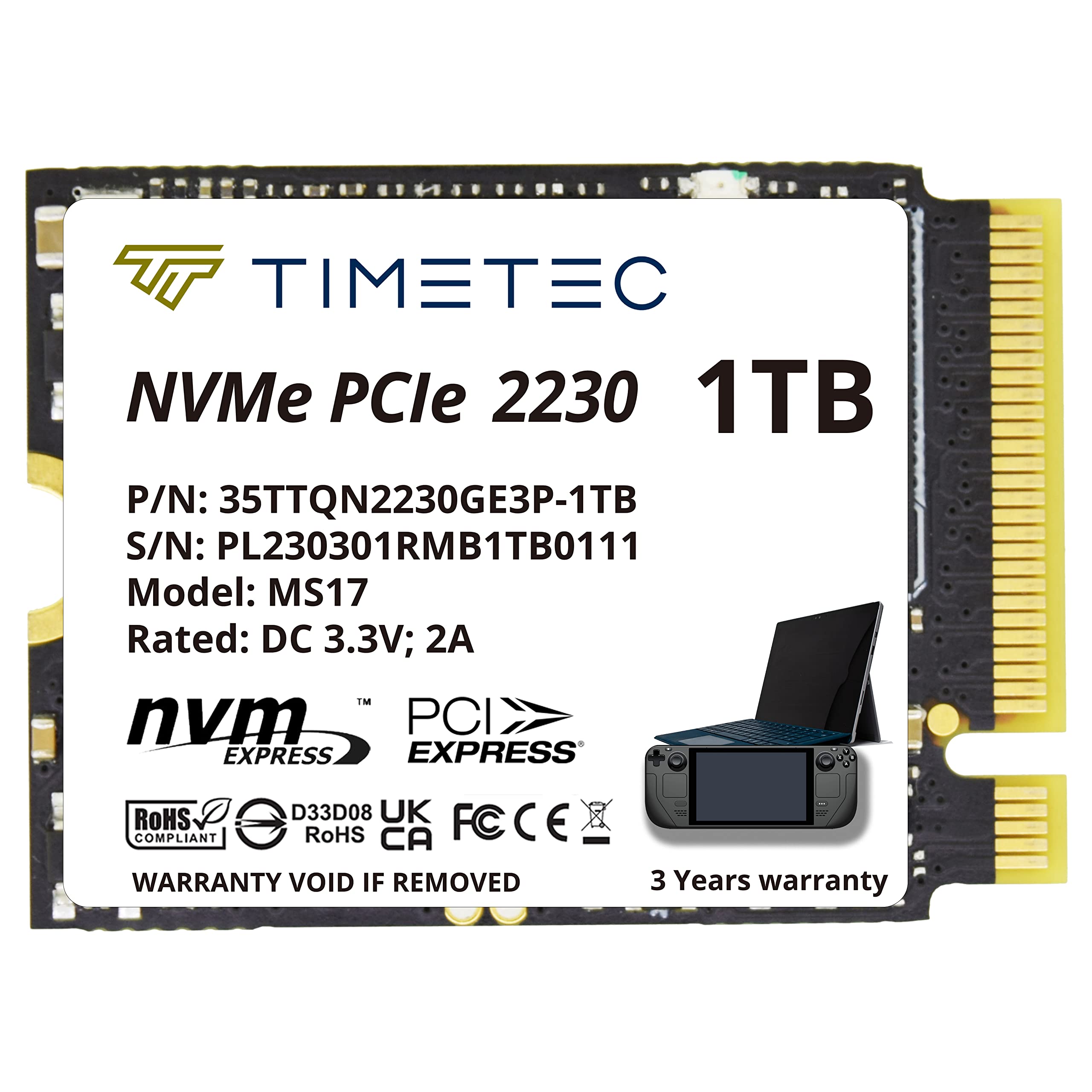 Timetec 1Tb M.2 2230 Ssd Nvme Pcie Gen3X4, Solid State Drive, Compatible With Steam Deck, Microsoft Surface, Mini Pcs