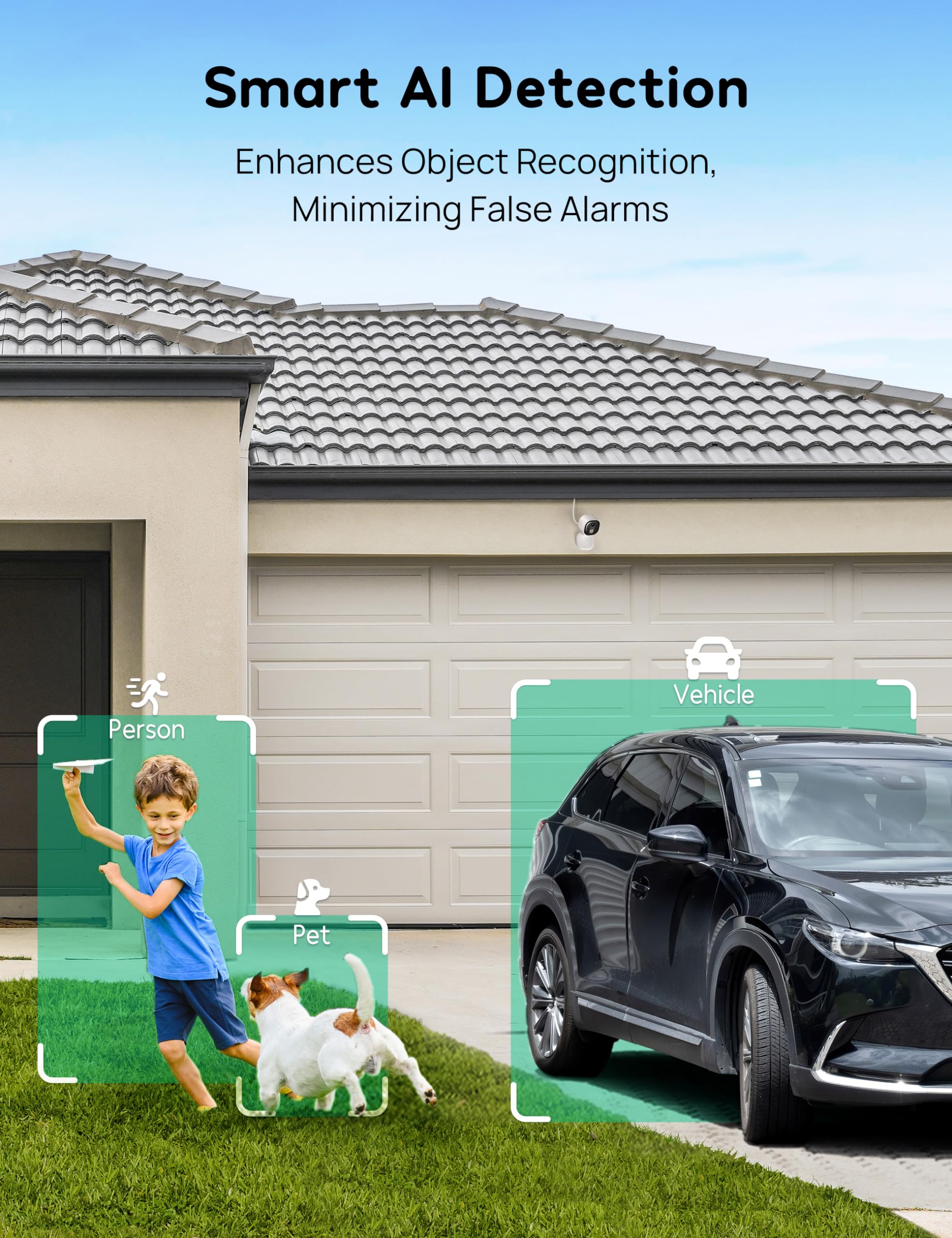 Winees Security Cameras Outdoor, Wired 2K Wi Fi Cameras For Home Security, 2.4G Indoor Camera, Human/Pet Ai Detection, Color Nig