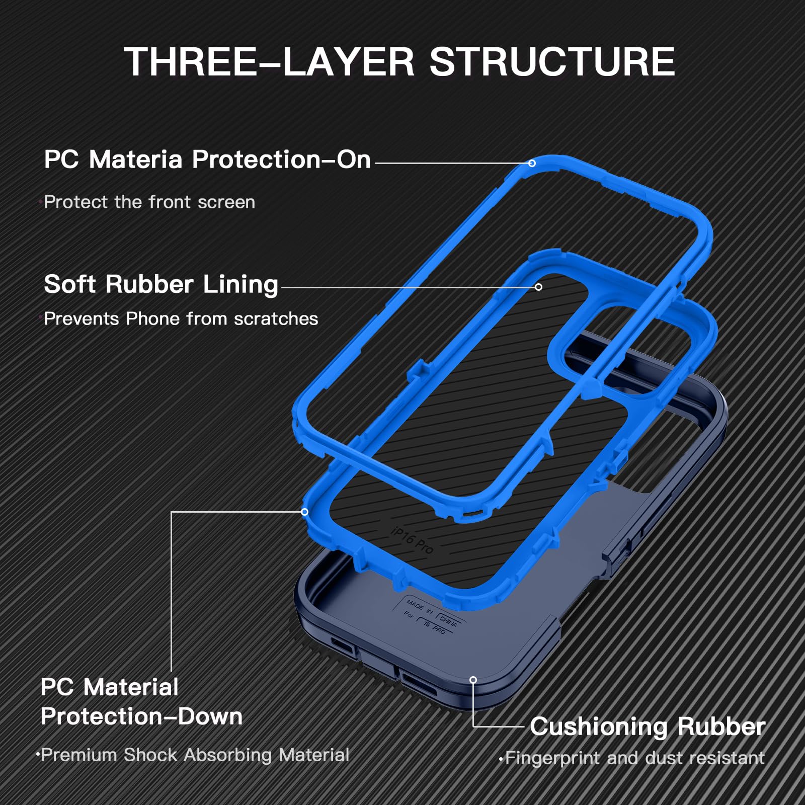 I Honva For Iphone 16 Pro Max Case Shockproof Dust/Drop Proof 3 Layer Full Body Protection [Without Screen Protector] Rugged Hea