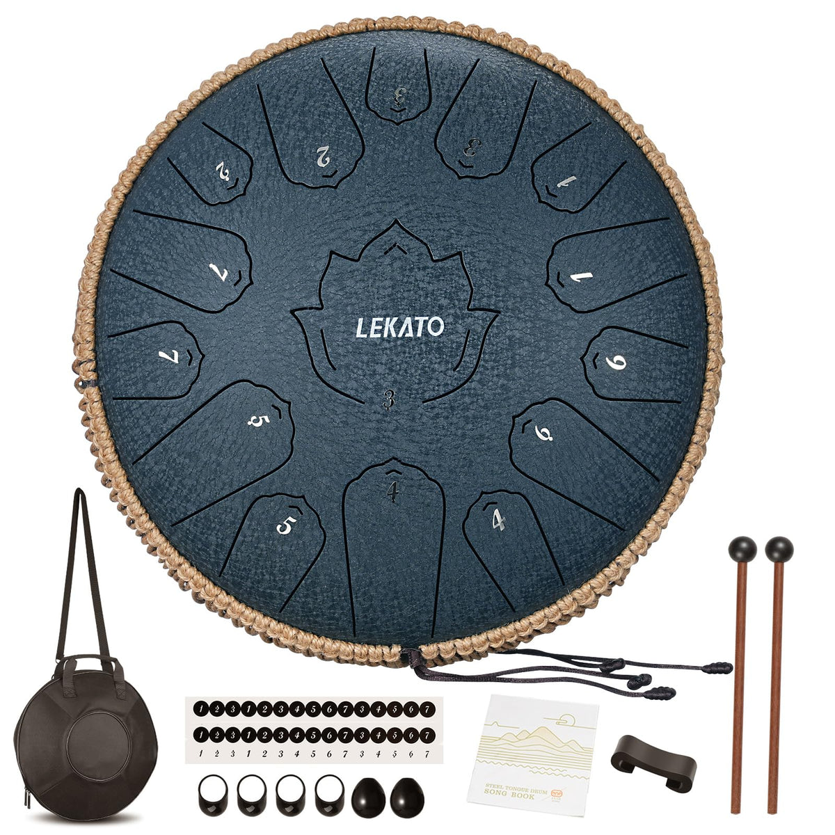 LEKATO Steel Tongue Drum 14 Inch 15 Notes Steel Drum C Key Beginner/Professional Handpan Drum Percussion for Meditation Yoga Mus