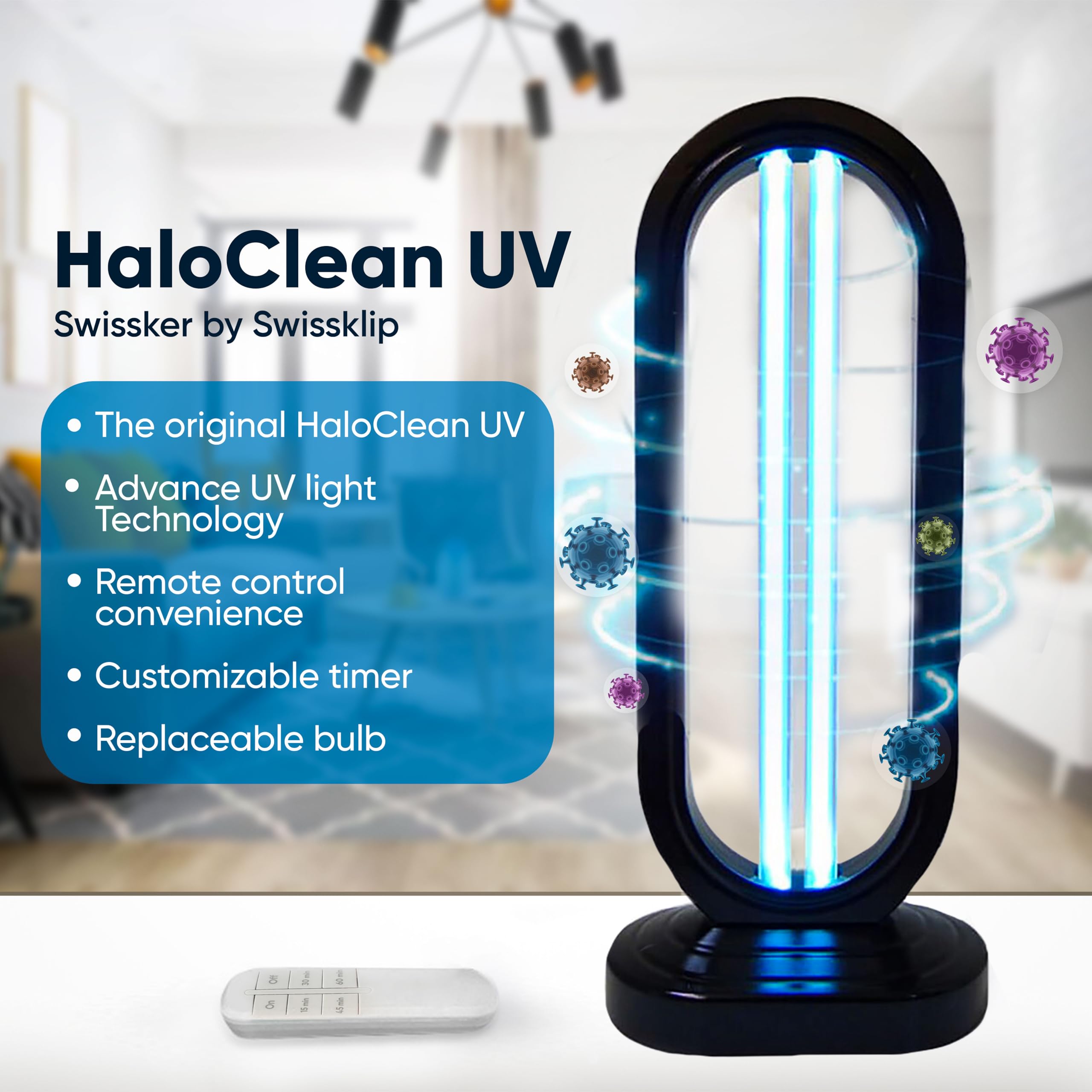 Swissklip Haloclean Uv Original, Home Disinfection Device, Dust Mites Remover, Uv Light Sanitizer, Ultraviolet Sanitizer For Hom