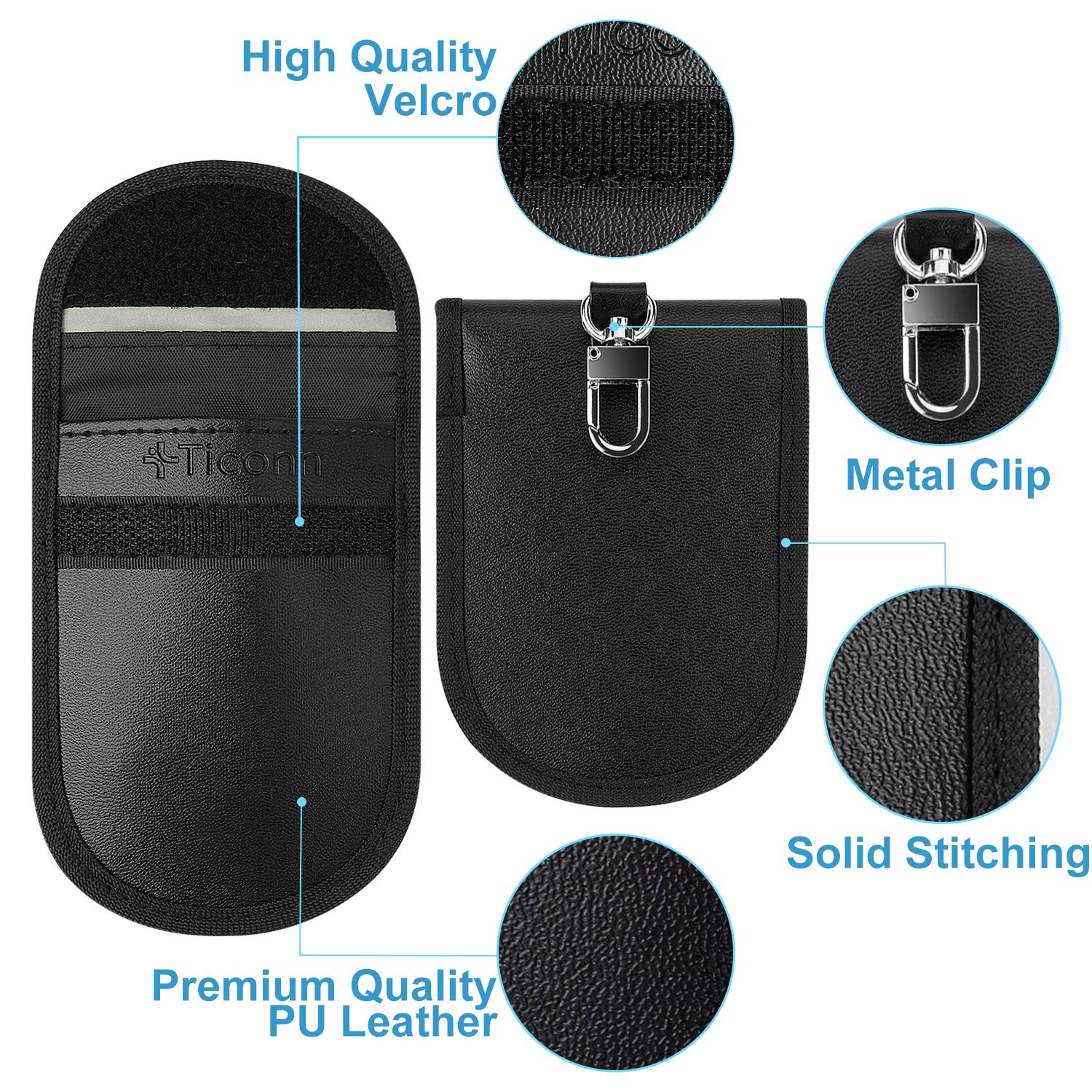 Ticonn 2Pk Faraday Bag For Key Fob, 3.5''X5.0'' Faraday Cage Protector, Car Rfid Signal Blocking, Anti Theft Pouch Anti Hacking