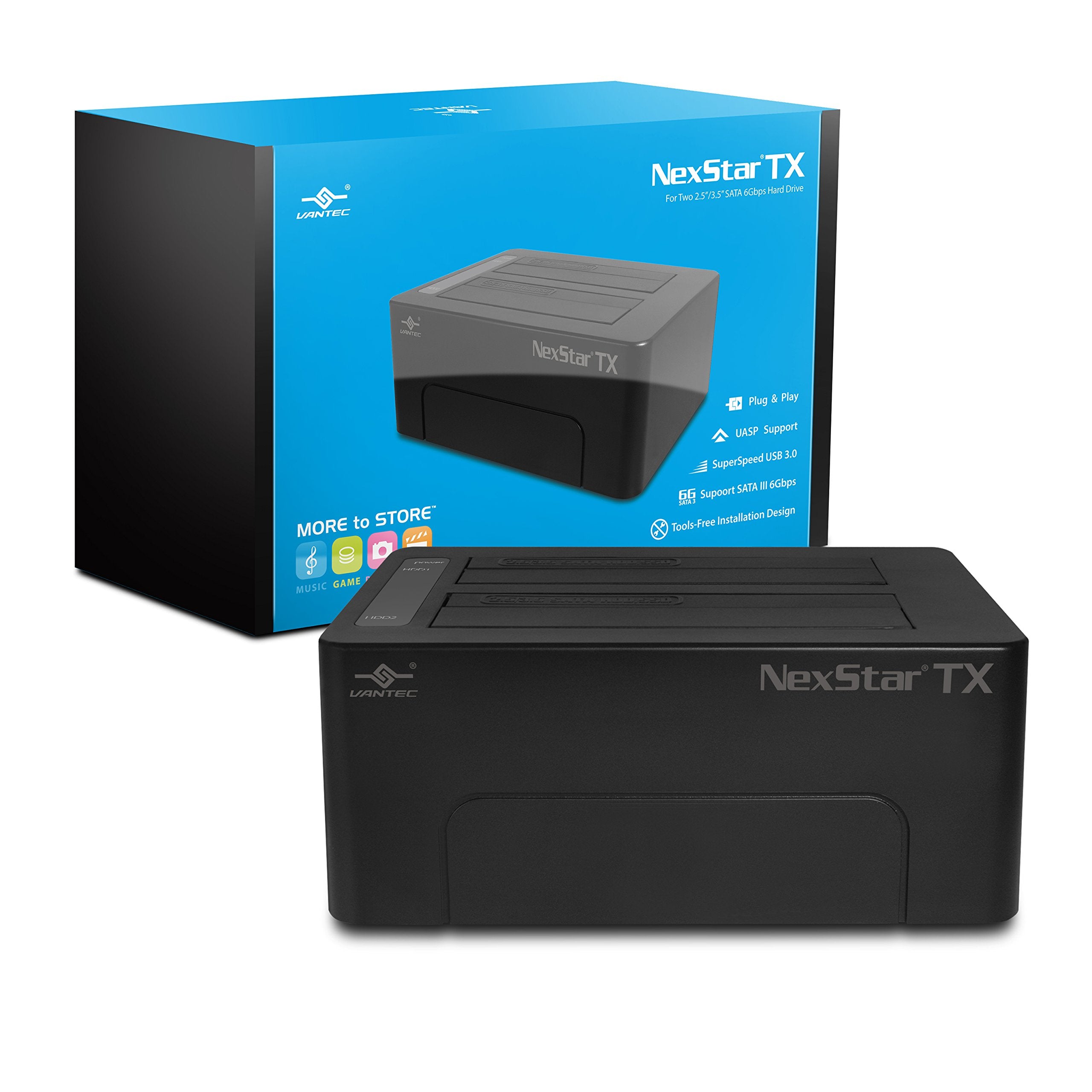 Vantec NSTD428S3BK NexStar TX Dual Bay 2.5 3.5 USB3.0 Hard Drive Dock RTL
