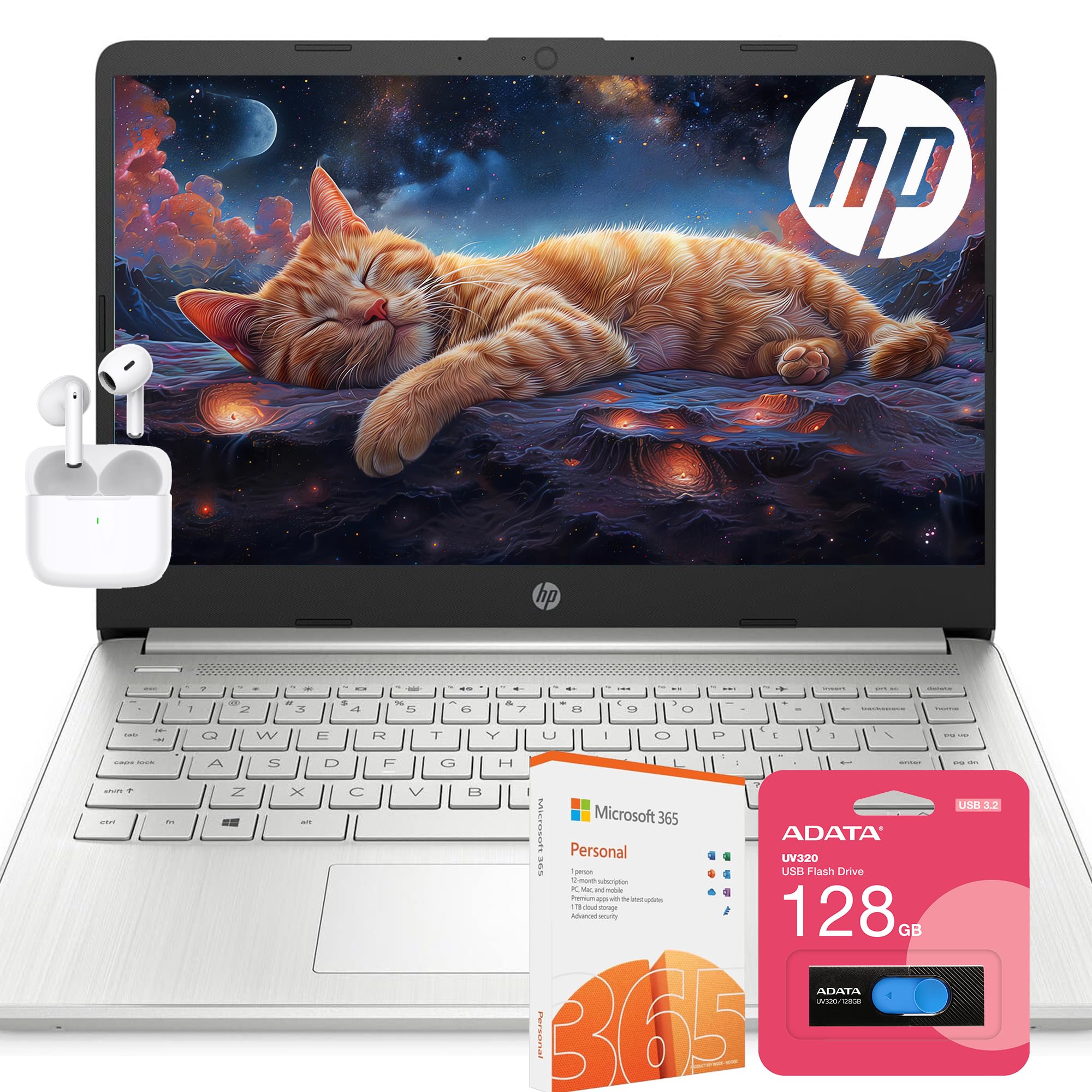 Hp Ultralight 14 Inch Laptop With 1-Year Microsoft 365 And Free Wireless Earbuds, 8Gb Ram, 64Gb Storage With 128Gb External Driv