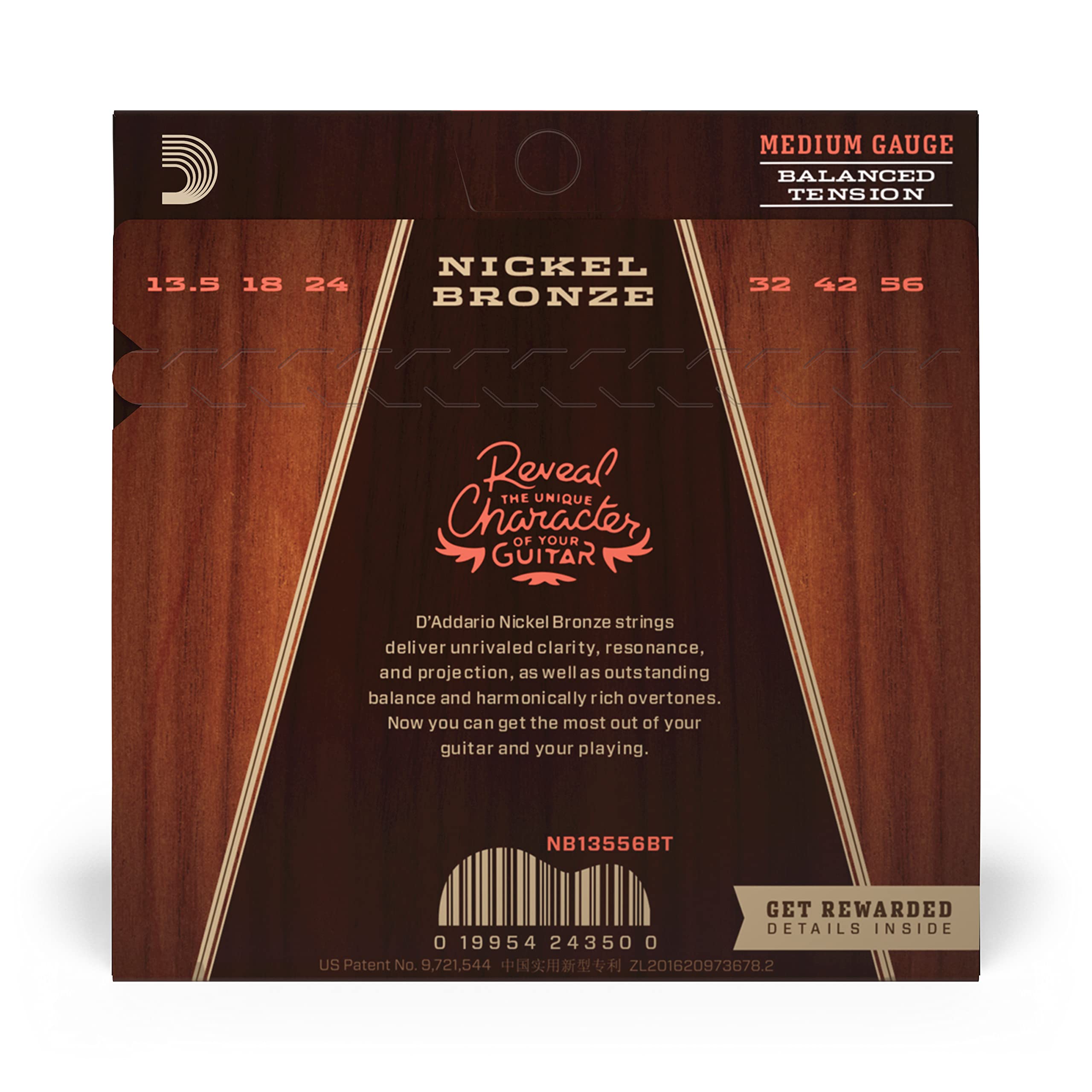 D'Addario Guitar Strings   Acoustic Guitar Strings   Nickel Bronze   For 6 String Guitar   Natural, Clear, & Focused Tone   Nb13556Bt   Medium (Balance Tension), 0135 056