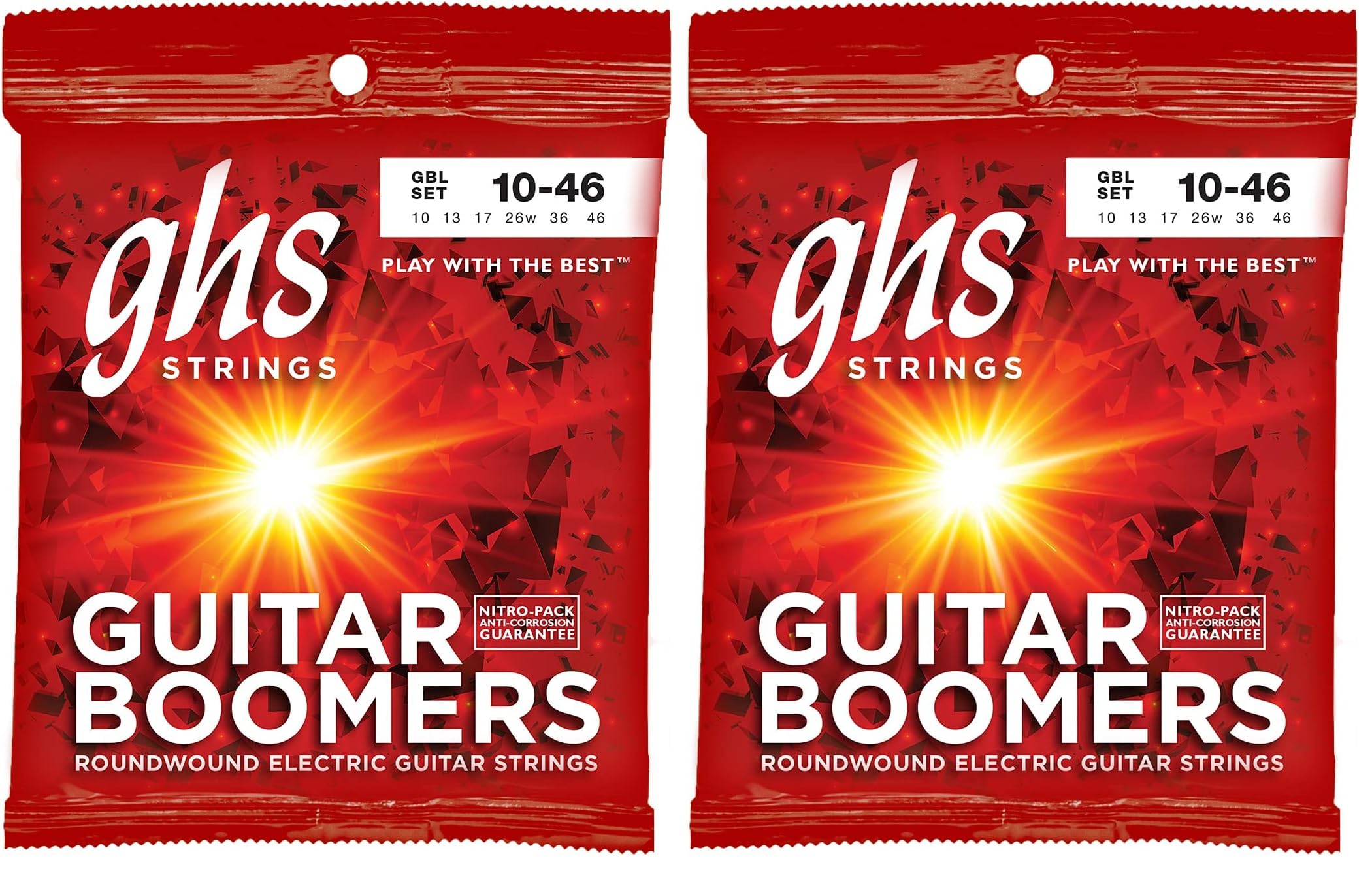 GHS Strings GBL Guitar Boomers, Nickel-Plated Electric Guitar Strings, Light (.010-.046) (Pack of 2)