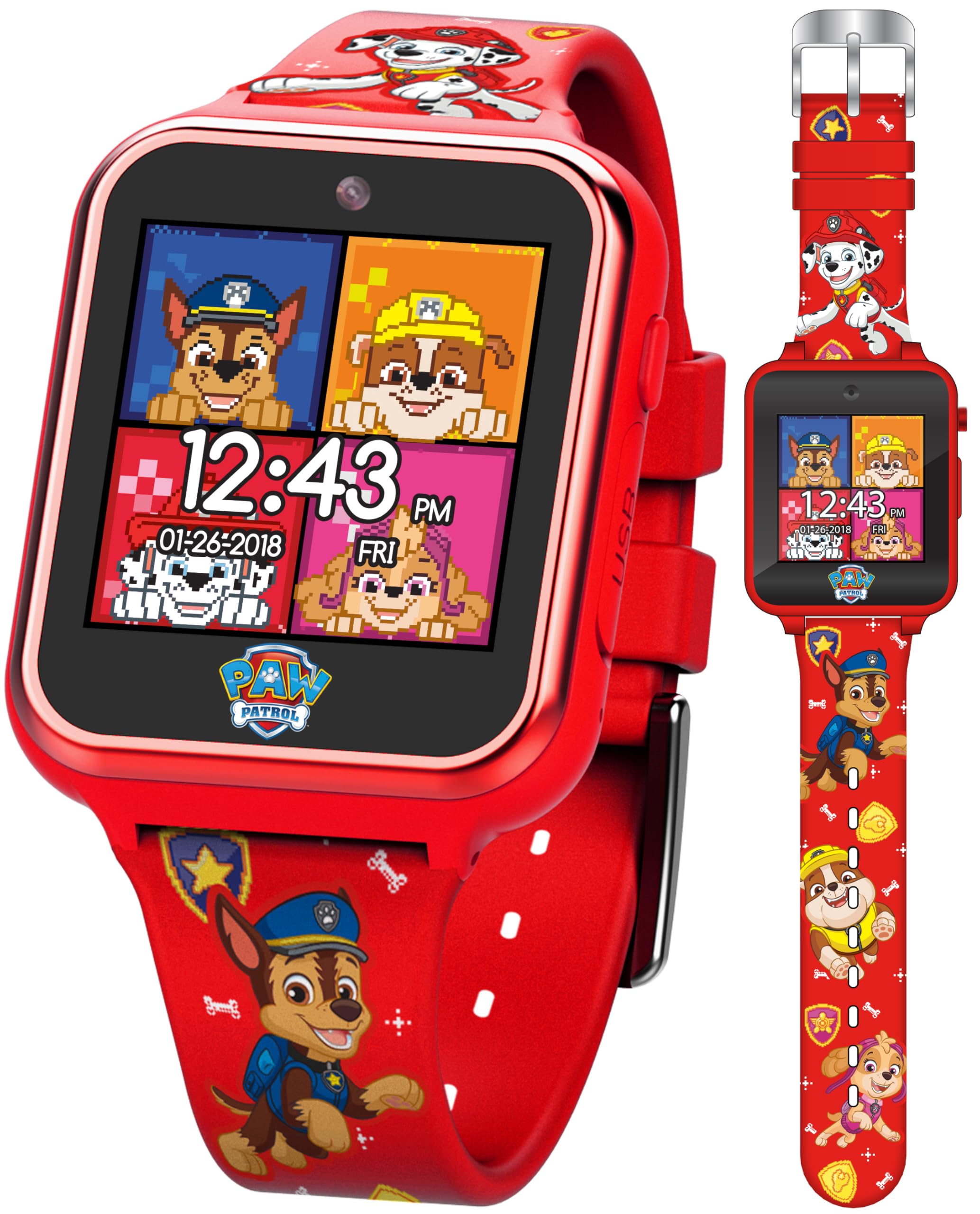 Accutime Kids Nickelodeon Paw Patrol Red Educational Touchscreen Smart Watch Toy For Toddlers, Boys, Girls   Selfie Cam, Learnin
