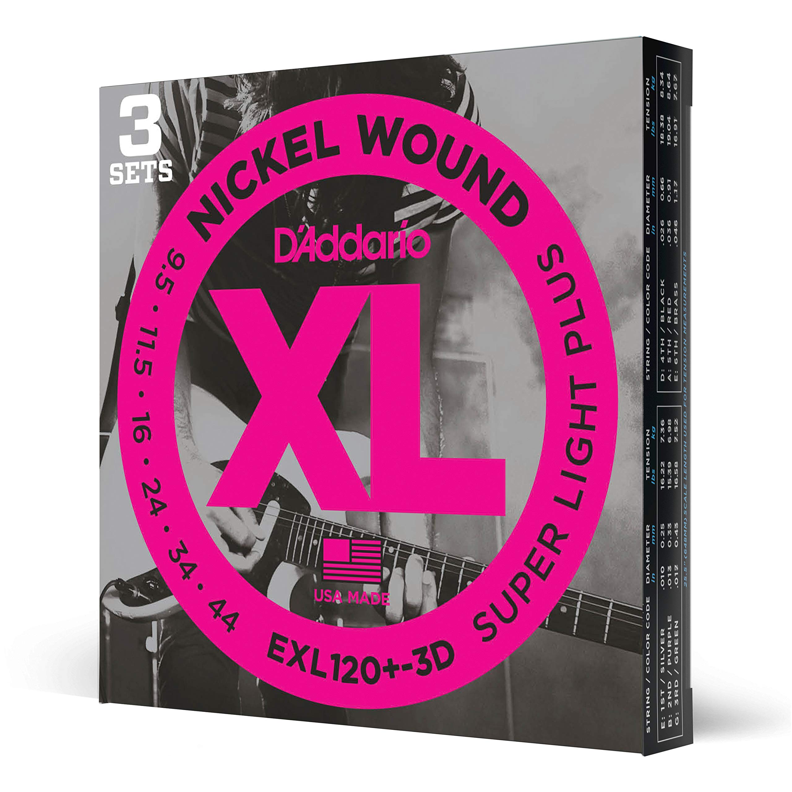 D'Addario Guitar Strings   Xl Nickel Electric Guitar Strings   Exl120+ 3D   Perfect Intonation, Consistent Feel, Reliable Durabi