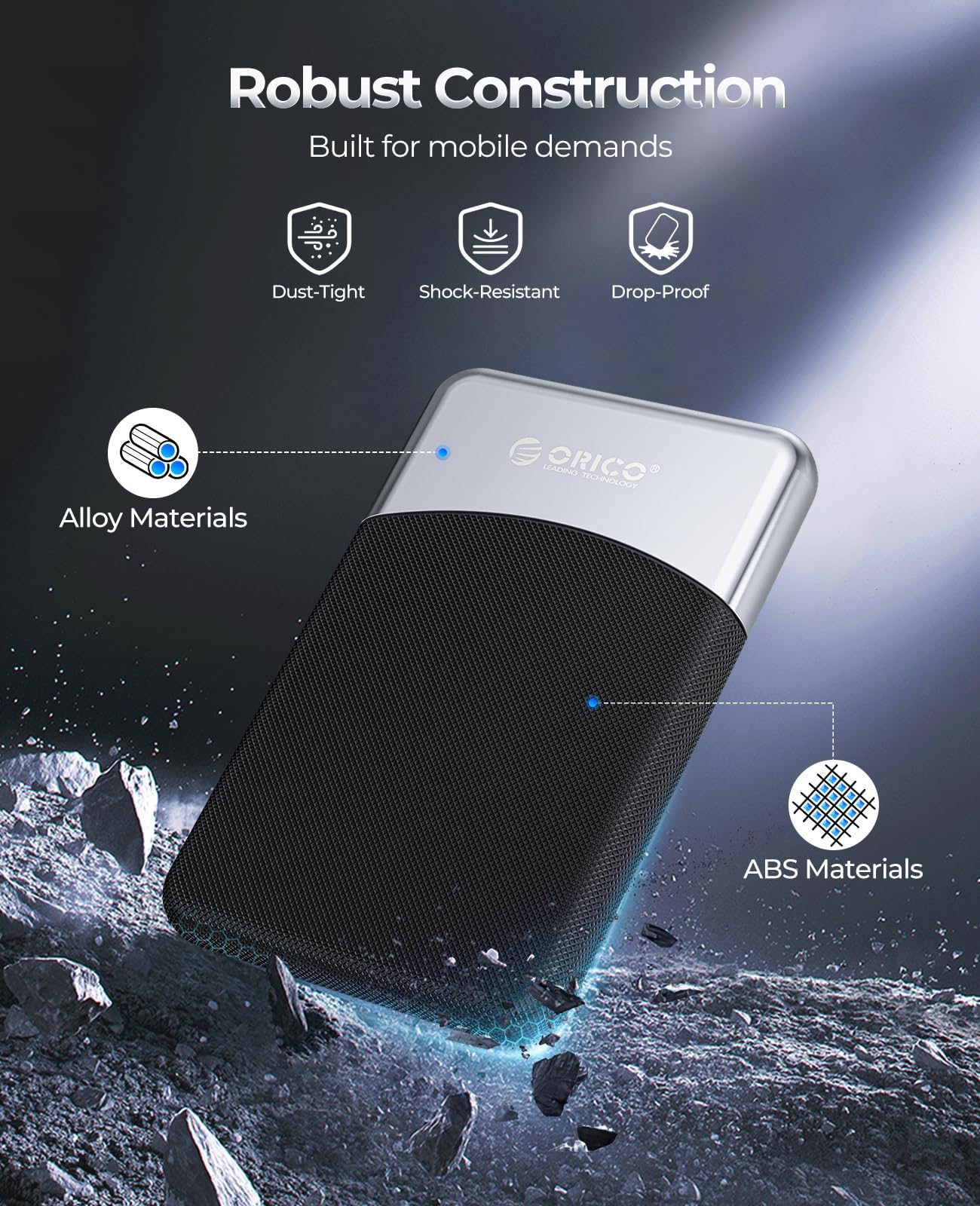 ORICO 512GB External SSD with 2 in 1 USB C Cable, Portable Solid State Drive USB 3.2 Gen 1 Up to 460MB/s, Dust and Drop Resistance, Reliable Storage for USB C Smartphone, PC, Tablet, Labtop   M25PRO