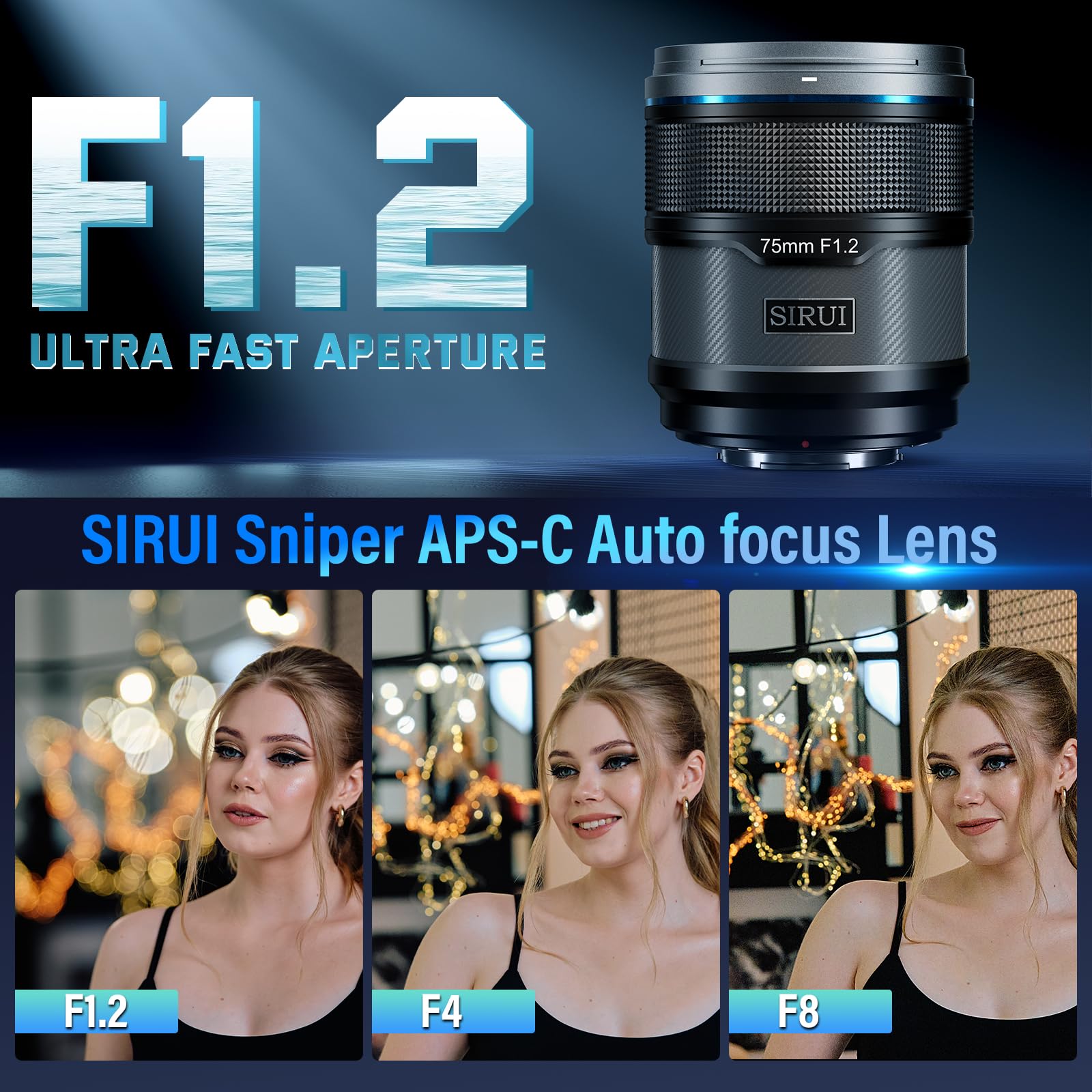 Sirui Sniper 75Mm Autofocus Lens, F1.2 Telephoto Aps C Camera Lens For A5, A6, Fx30, Zv E10 (E Mount, Black)
