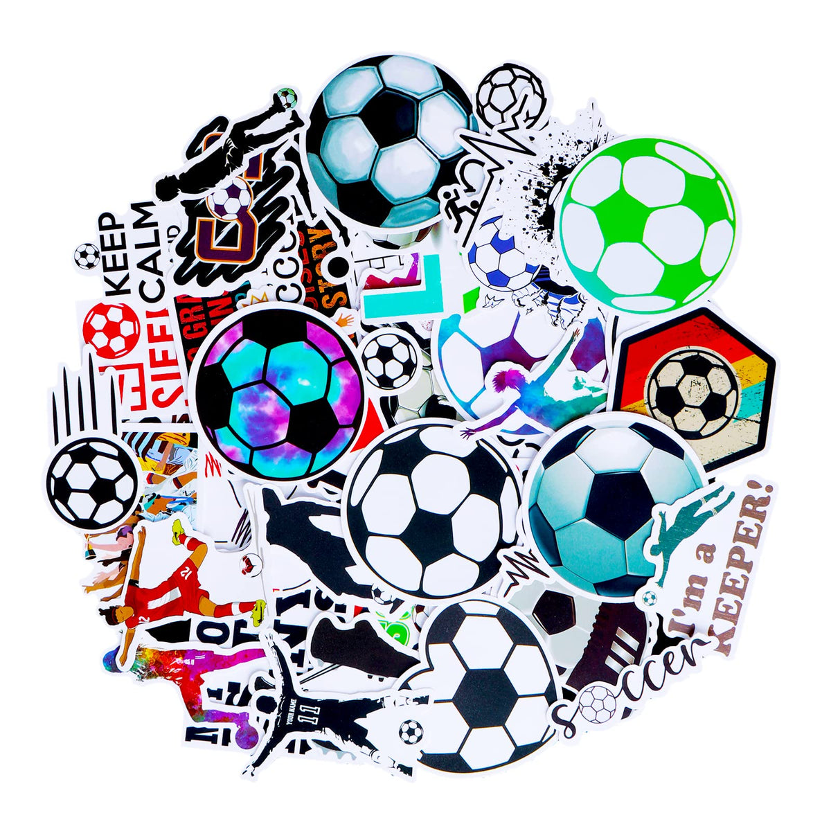 Cobee Soccer Stickers, 50 Pieces Sport Football Decals Waterproof Water Bottles Stickers Soccer Vinyl Stickers Soccer Gifts For