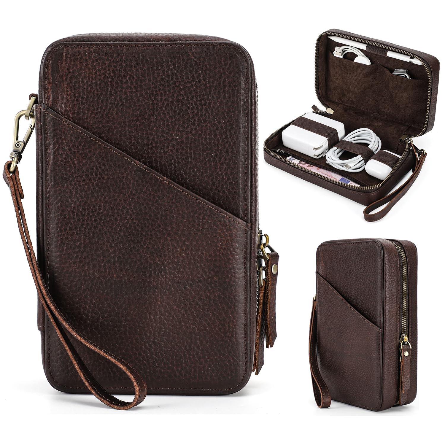 Catapurus Electronic Organizer Case Tech Kit, Top Grain Leather Handmade, Portable Compact Travel Electronic Accessories Storage