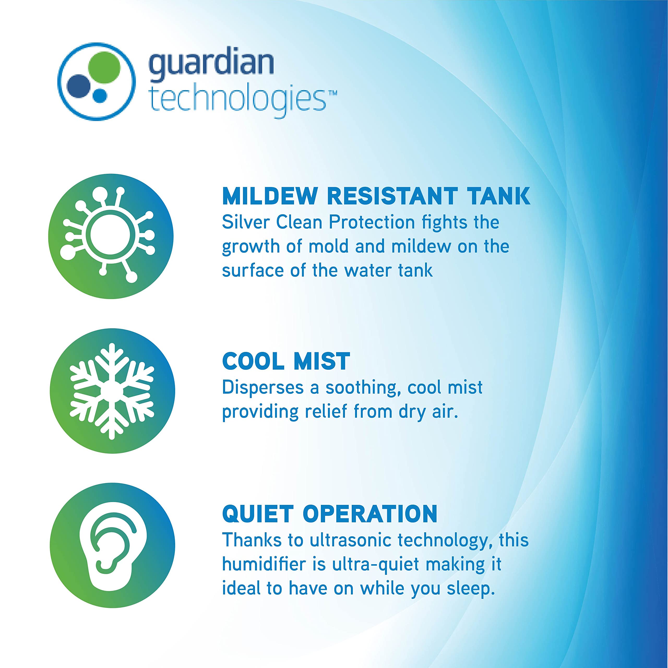 Pure Guardian H910Bl Ultrasonic Cool Mist Humidifier, 14 Hrs. Run Time, 210 Sq. Ft. Coverage, Small Rooms, Quiet, Filter Free