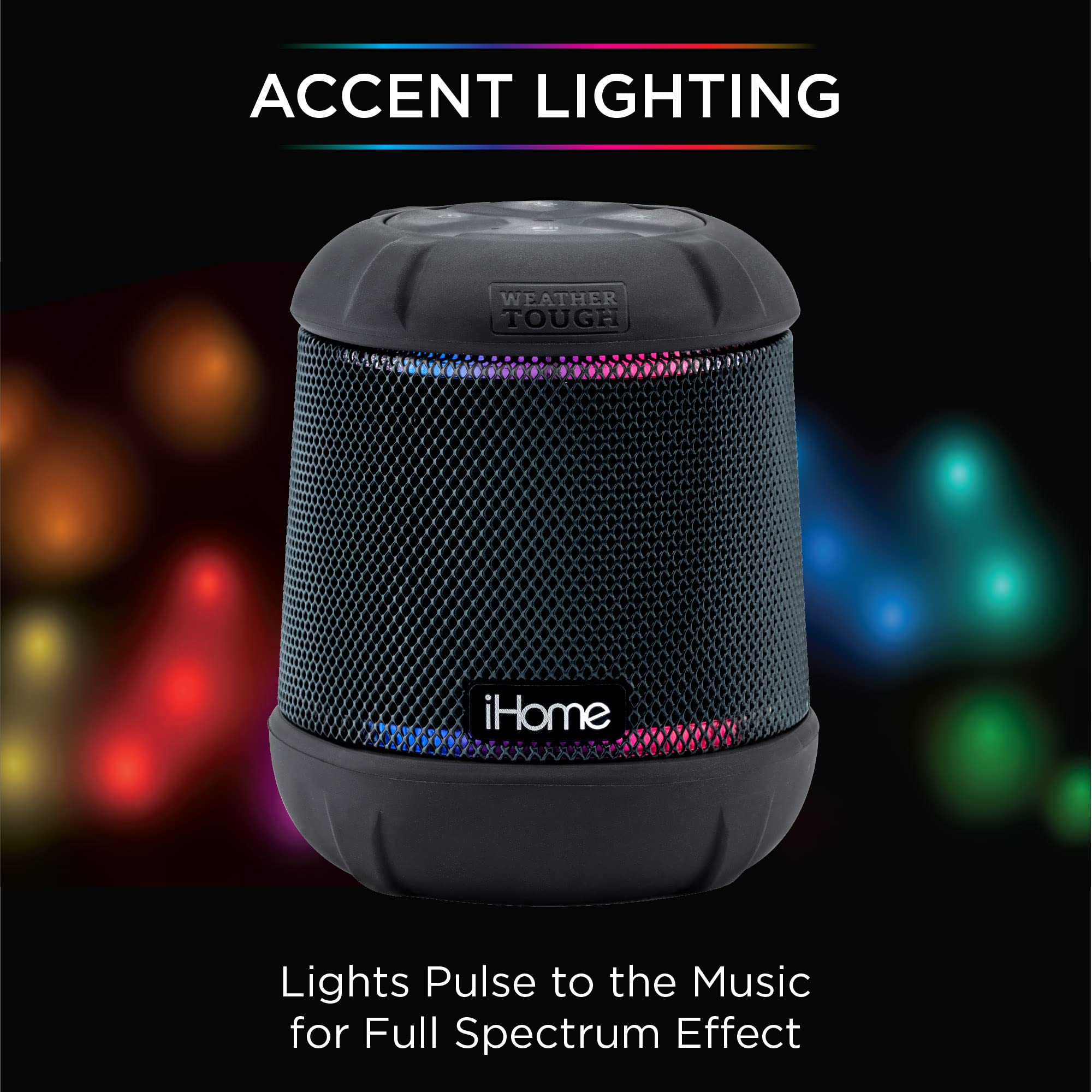 Ihome Waterproof Bluetooth Speaker With Color Changing Lights, Ip67 Certified Portable Speaker With Passive Subwoofer And Enhanc
