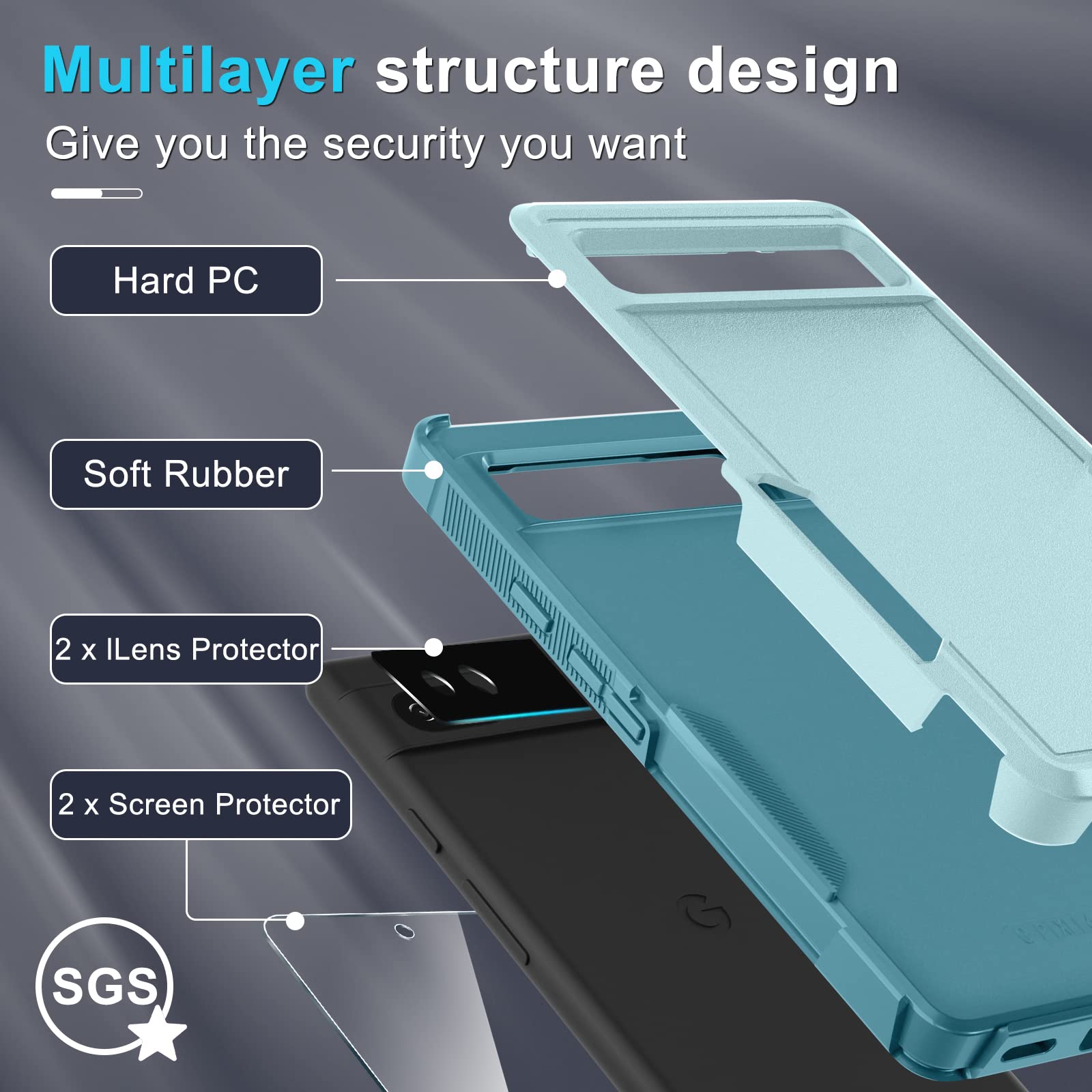 For Google Pixel 6A Case With Screen Protector[2 Pack]+ Camera Lens Protector[2 Pack],Heavy Duty Shockproof Full Body Protective