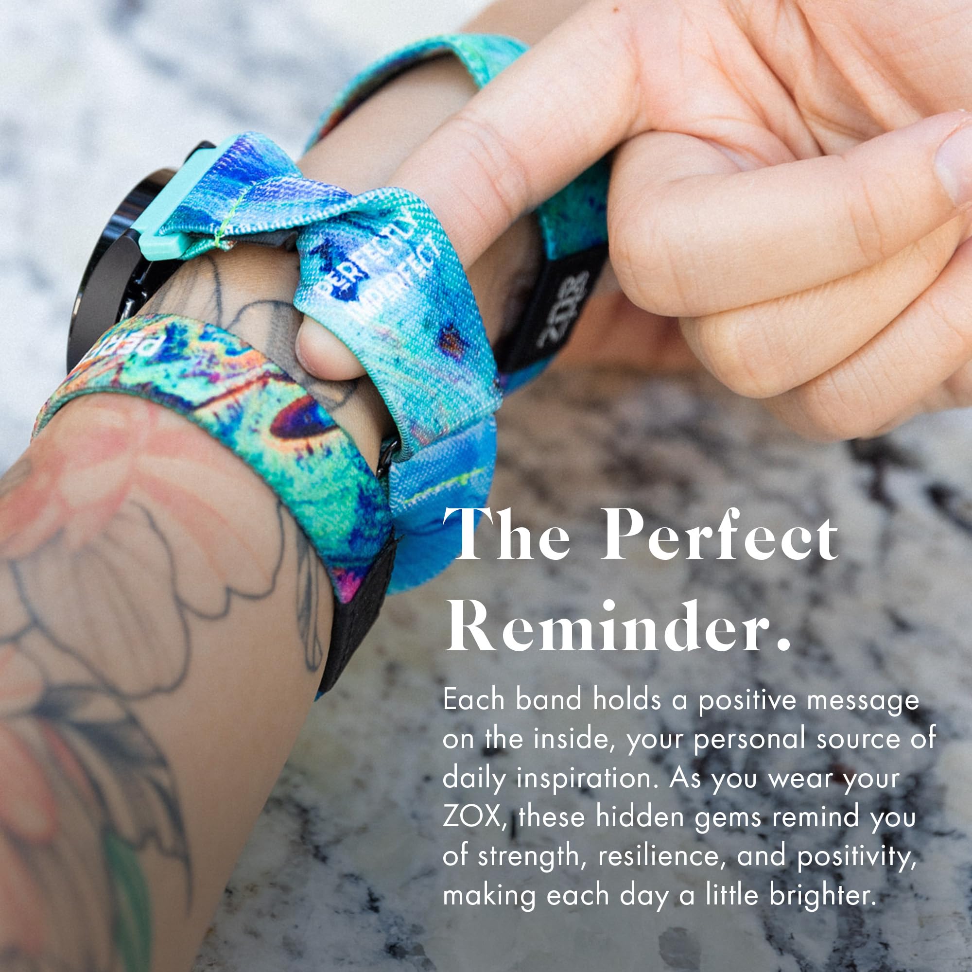 Zox Android Smart Watch Band - Perfectly Imperfect | Soft, Adjustable Elastic Band With Motivational Affirmations And Beautiful