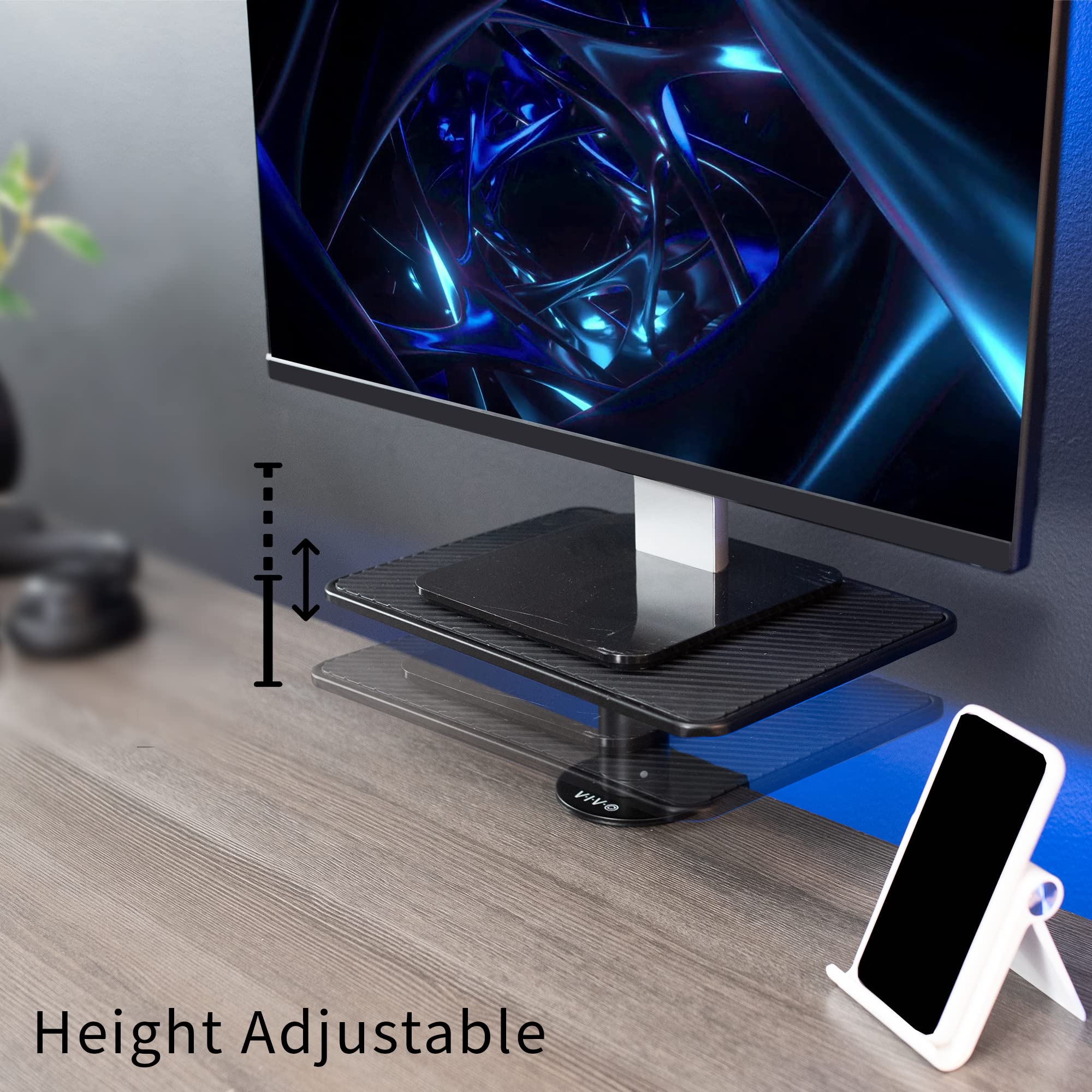 VIVO Clamp On Universal Height Adjustable Ergonomic Computer Monitor and Laptop Riser, Tabletop Desk Stand, C Clamp Design, Black, STAND V000SCB