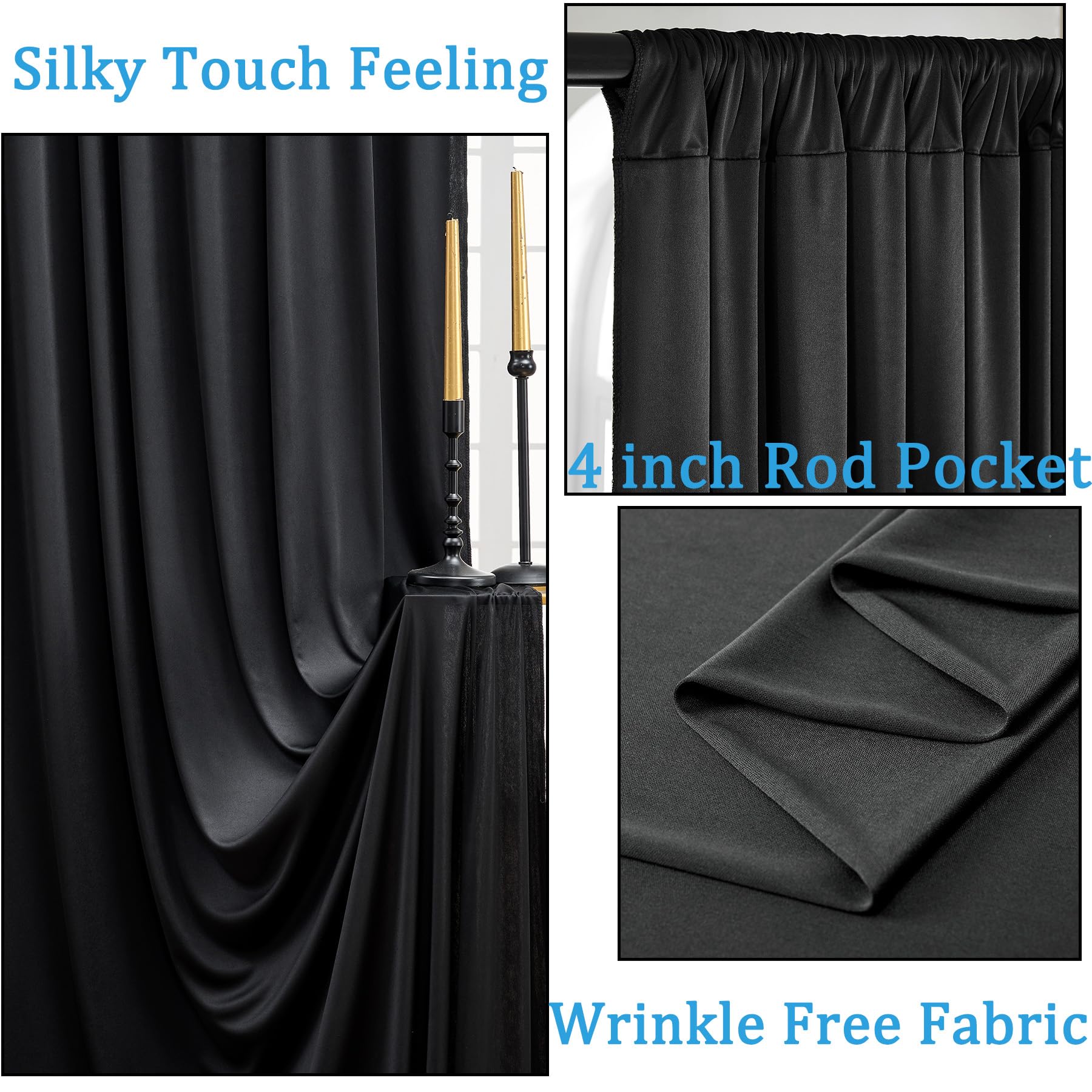 Black Backdrop Curtain For Parties, 10 Panels Wrinkle Free Polyester Photo Backdrop Drapes For Weddings Birthday Anniversary Gra