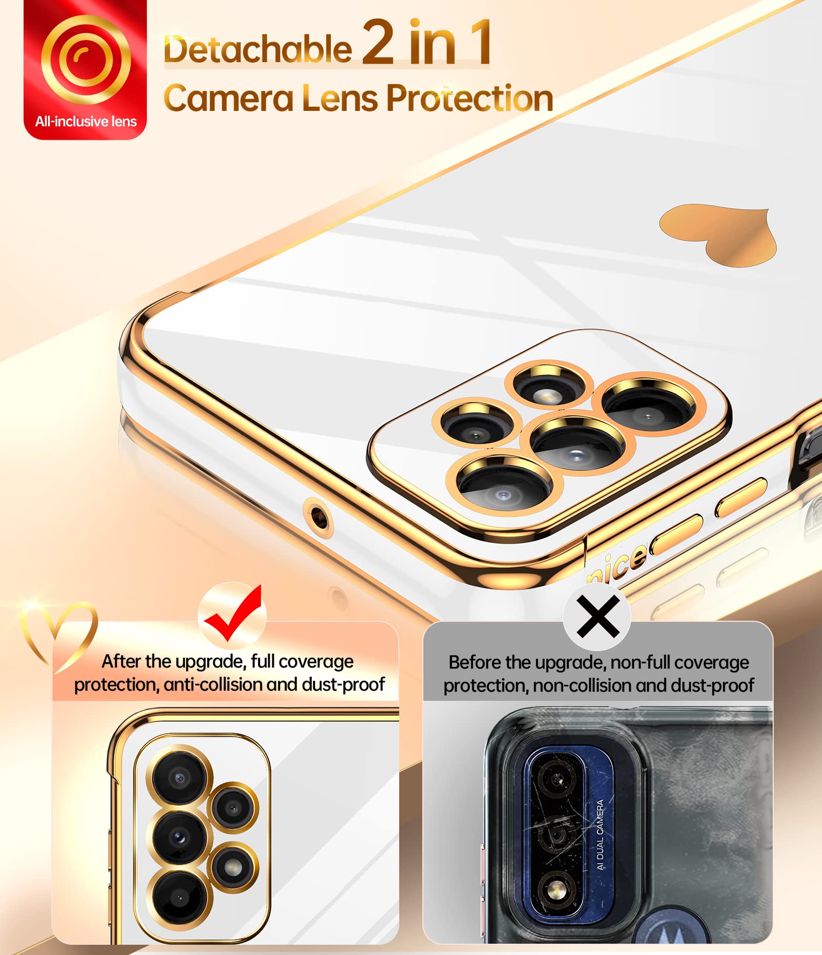 LeYi Samsung Galaxy A23 5G Case with Screen Protector Full Camera Protection Love Heart Plating White TPU