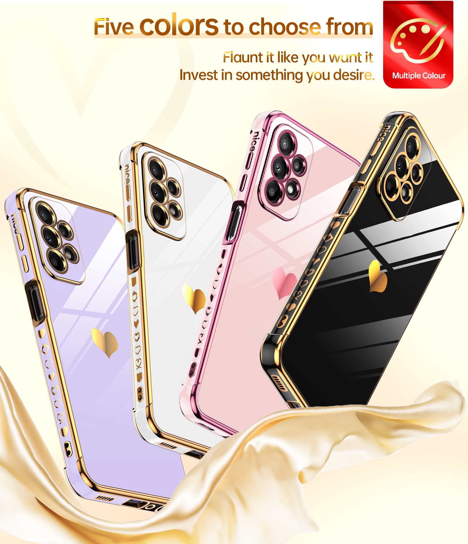 Leyi For Galaxy A23 5G Phone Case: With Screen Protector [2 Pcs]+ Full Camera Protection, Love Heart Plating Girly Women Cute Lu