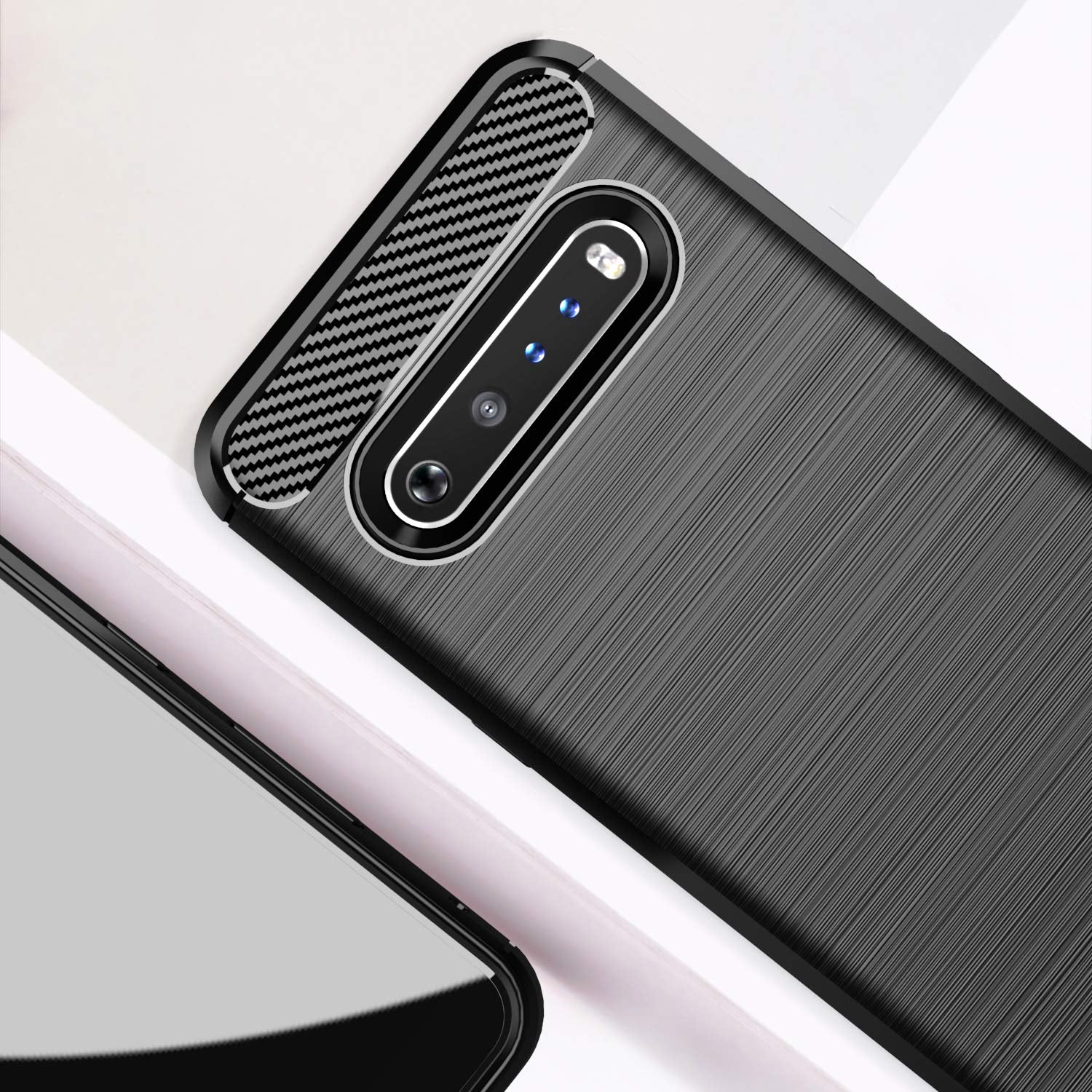 Osophter LG V60 ThinQ Case - Shock-Absorbing TPU Rubber Full-Body Cover, Black
