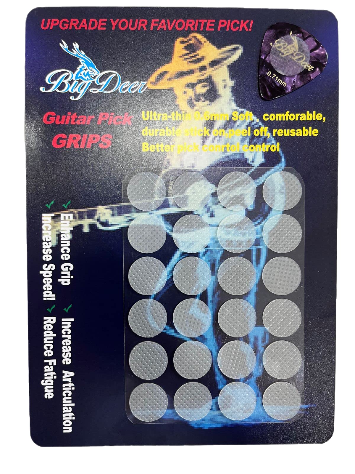 Bigdeer 48Pc Ultra Thin 0.6Mm/0.024In Guitar Pick Grips And 2 Guitar Picks With Grip. Help You Hold Guitar Picks,Stop Dropping Y