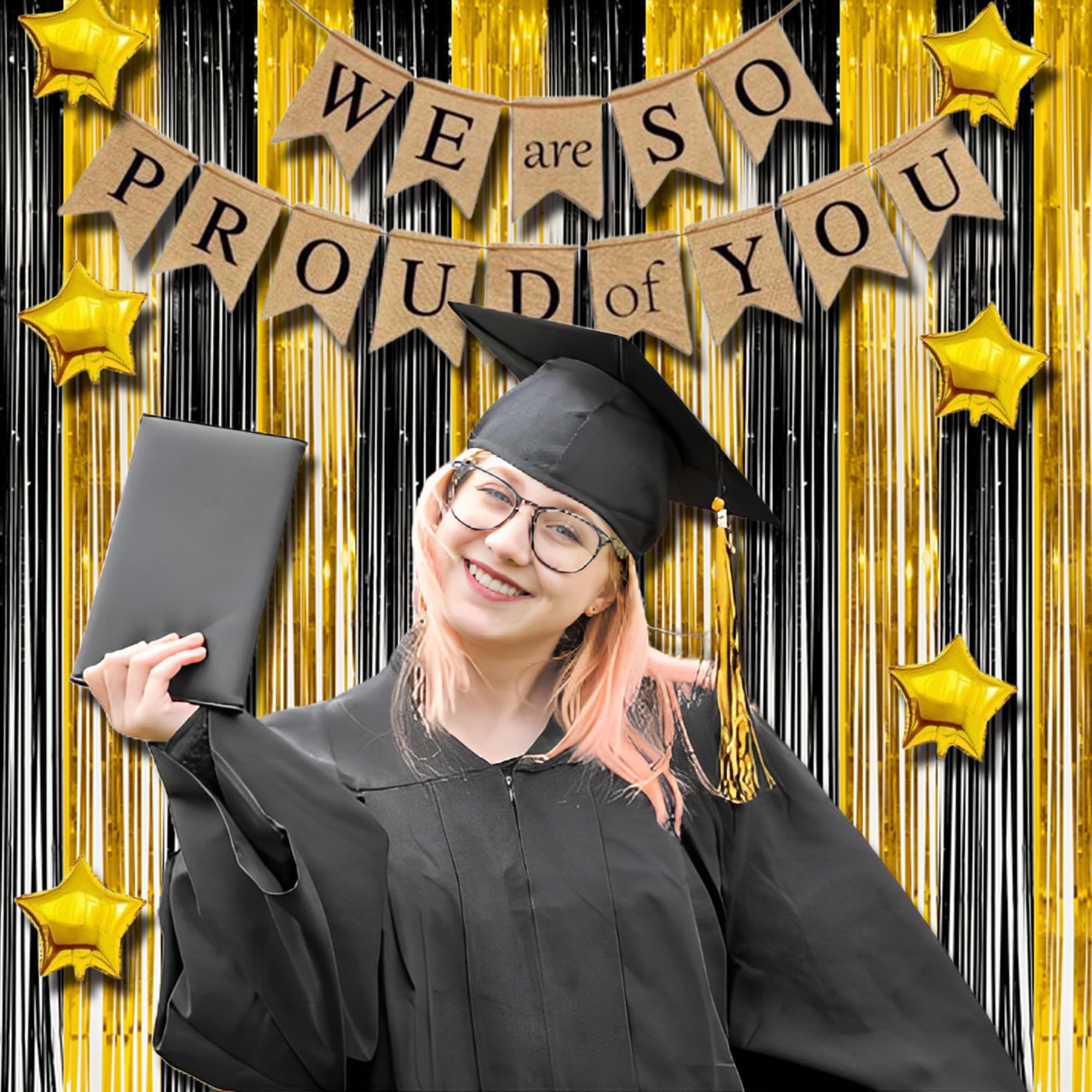 Braveshine 3.2 X 8.2 Ft Black Gold Foil Fringe Curtains   2 Pack Metallic Photo Booth Streamers Backdrop For Birthdays New Years