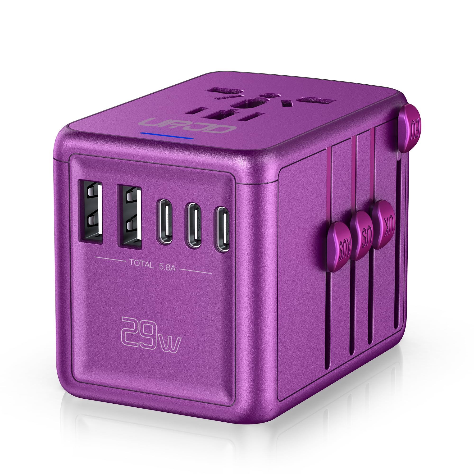 Urjd Universal Travel Adapter Offers 5.8A 3X 3.0A Usb C Ports, 2X 2.4A Usb A Ports And Multi Ac Outlet, All In One International